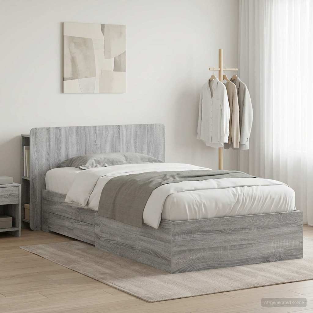 Bettgestell mit Stauraum Grau Sonoma 80 x 200 cm Holzwerkstoff