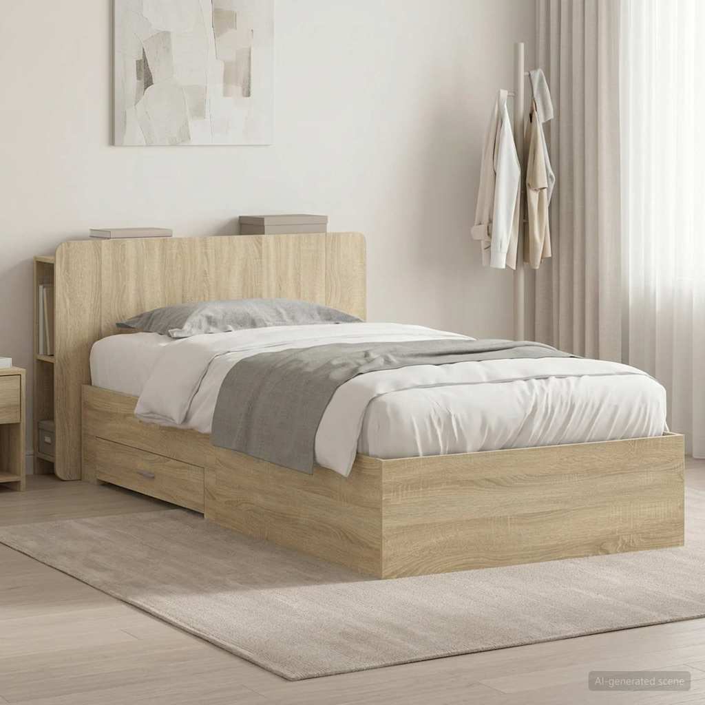 Bettgestell mit Stauraum Sonoma-Eiche 90 x 190 cm Holzwerkstoff