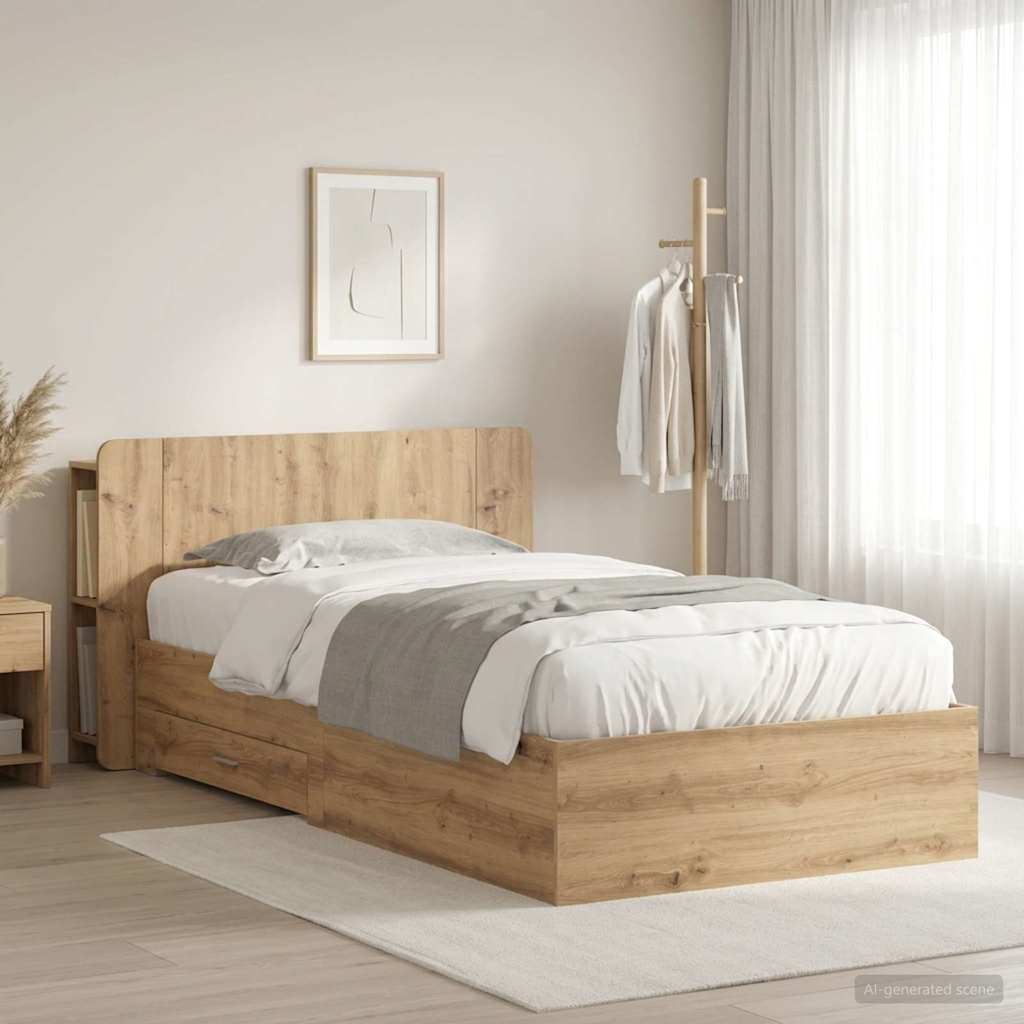 Bettgestell mit Stauraum mit Kopfteil Artisan-Eiche 90 x 200 cm