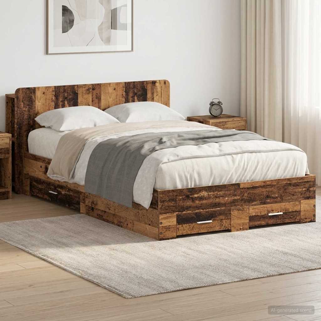 Bettgestell mit Stauraum Altholz 120 x 190 cm Holzwerkstoff