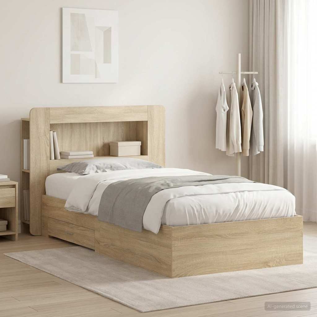 Bettgestell mit Stauraum Sonoma-Eiche 90 x 190 cm Holzwerkstoff