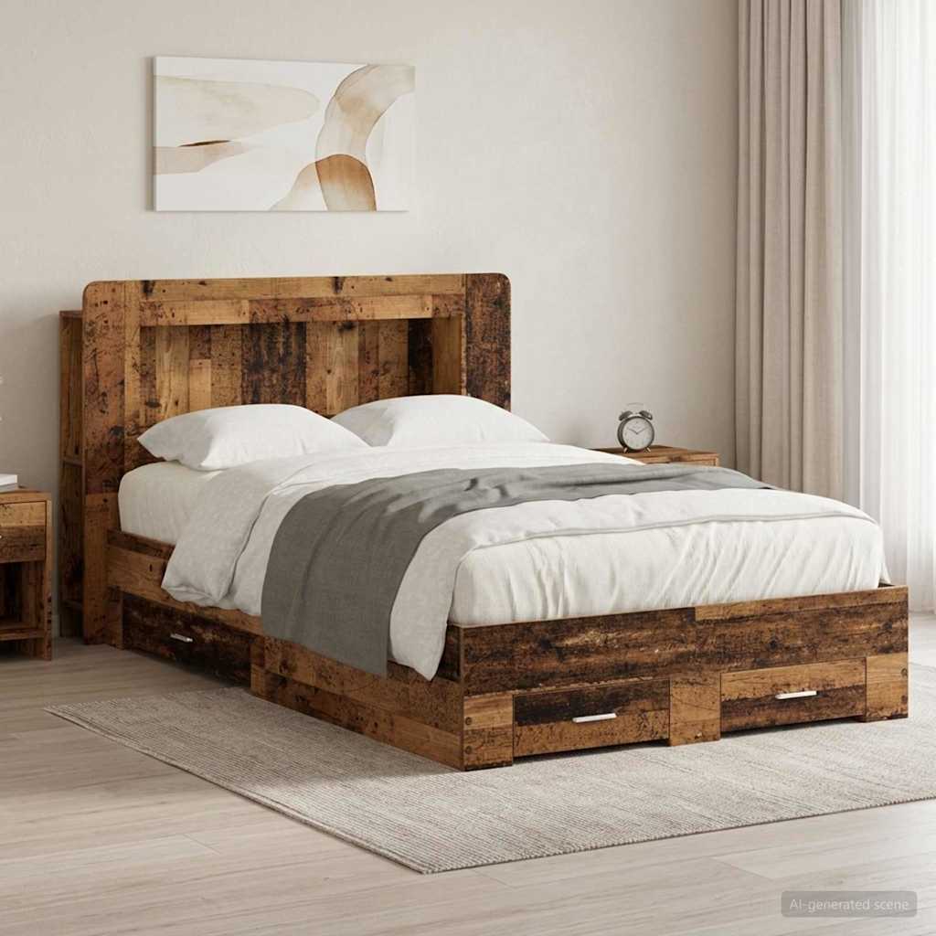 Bettgestell mit Stauraum Altholz 120 x 190 cm Holzwerkstoff