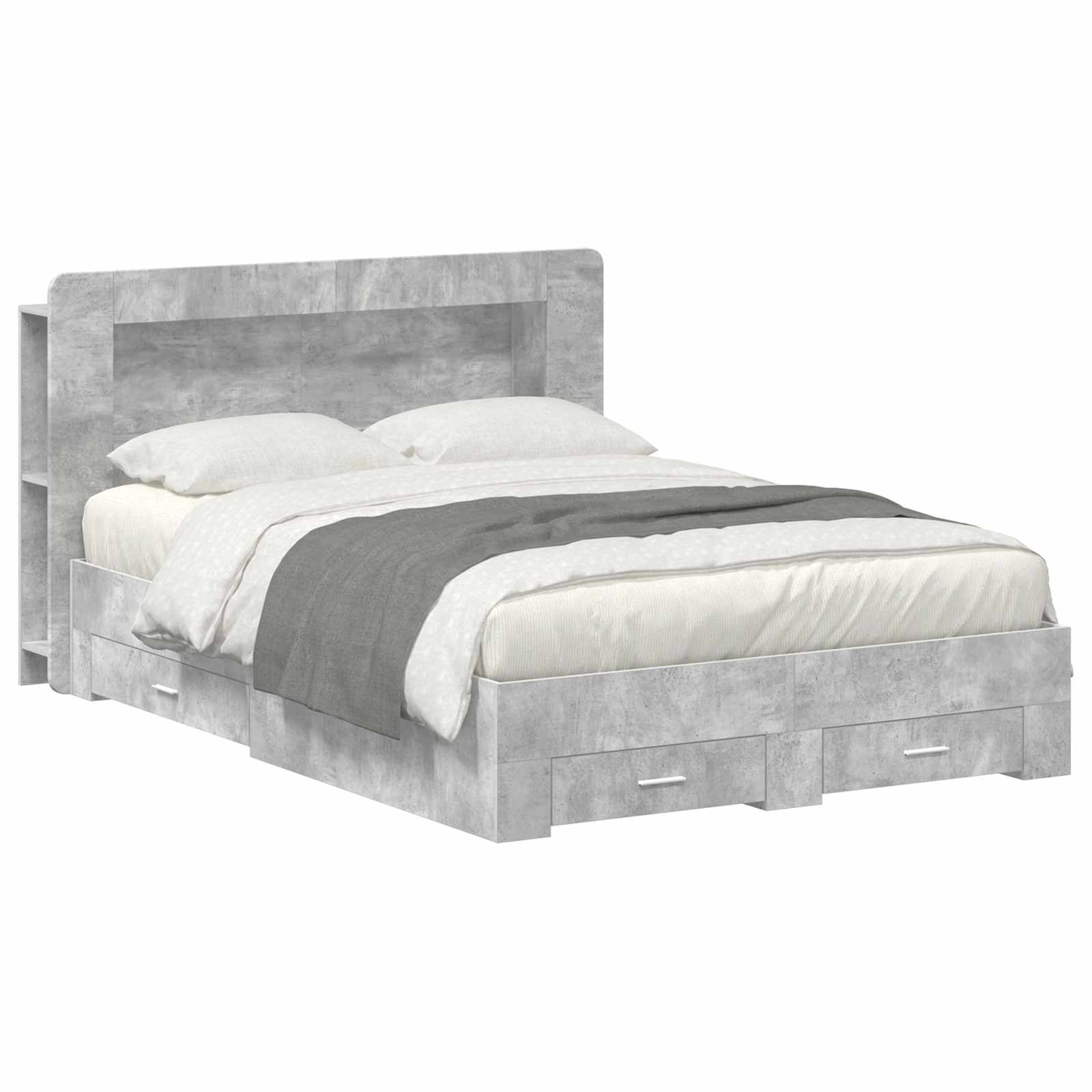 Bettgestell mit Stauraum Betongrau 150 x 200 cm Holzwerkstoff