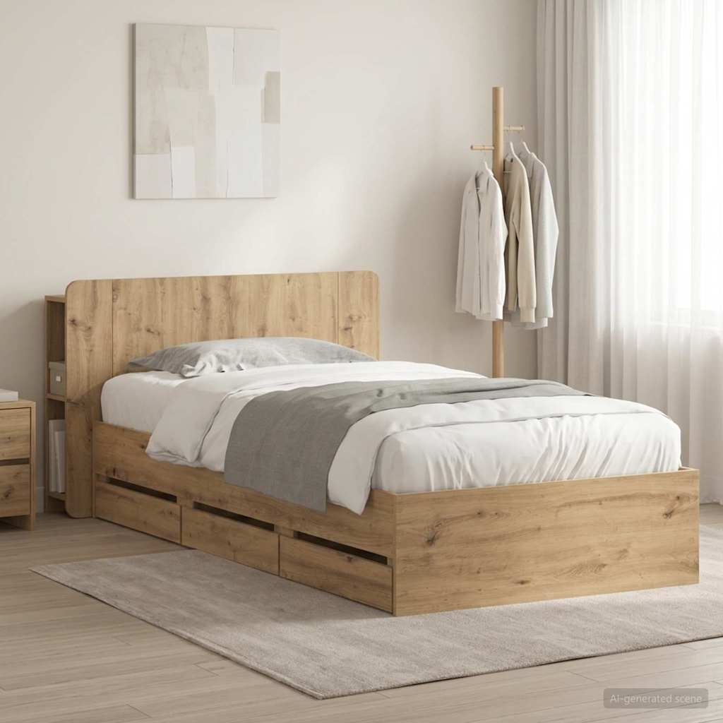 Bettgestell mit Stauraum und Kopfteil Artisan-Eiche 80 x 200 cm