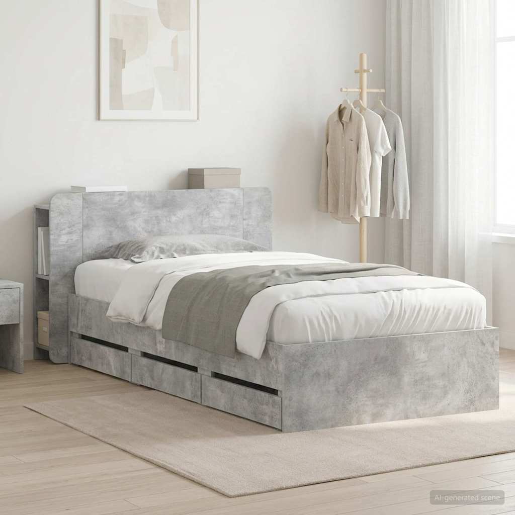 Bettgestell mit Stauraum und Kopfteil Betongrau 80 x 200 cm