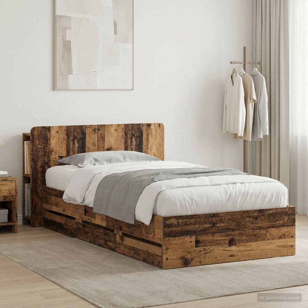 Bettgestell mit Stauraum und Kopfteil Altholz 80 x 200 cm