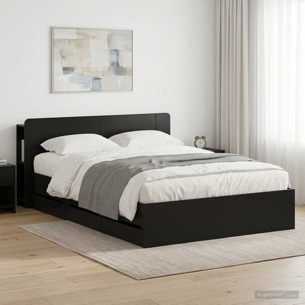 Bettgestell mit Stauraum und Kopfteil Schwarz 150 x 200 cm