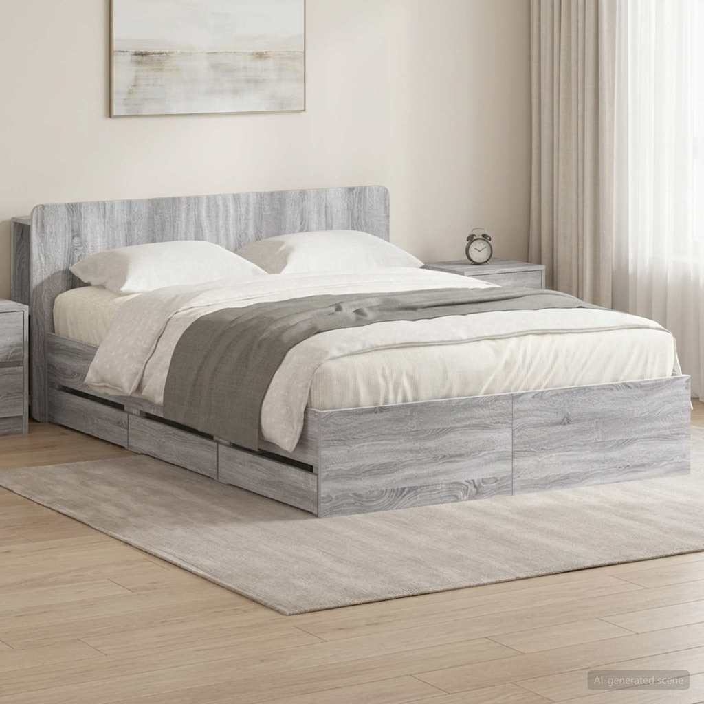 Bettgestell mit Stauraum und Kopfteil Sonoma-Grau 160 x 200 cm
