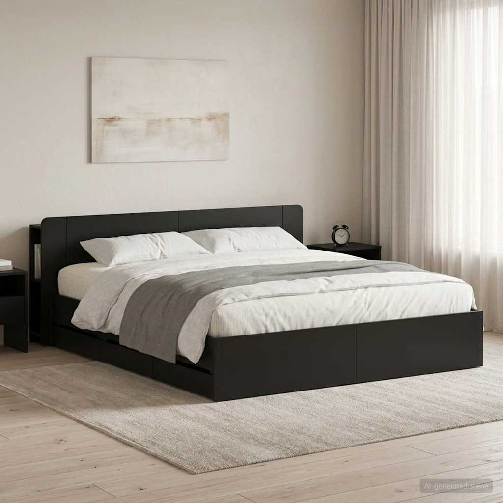 Bettgestell mit Stauraum und Kopfteil Schwarz 180 x 200 cm