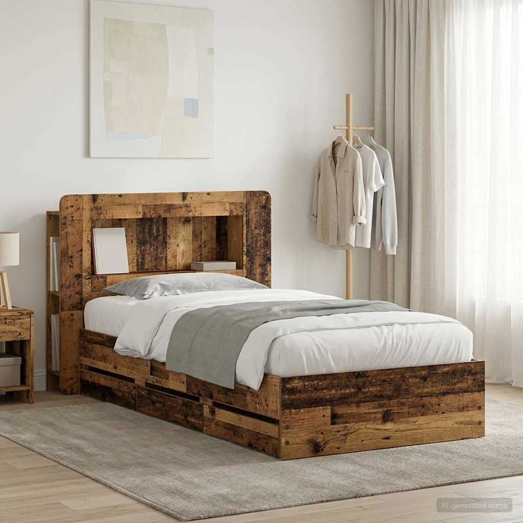 Bettgestell mit Stauraum und Kopfteil Altholz 80 x 200 cm