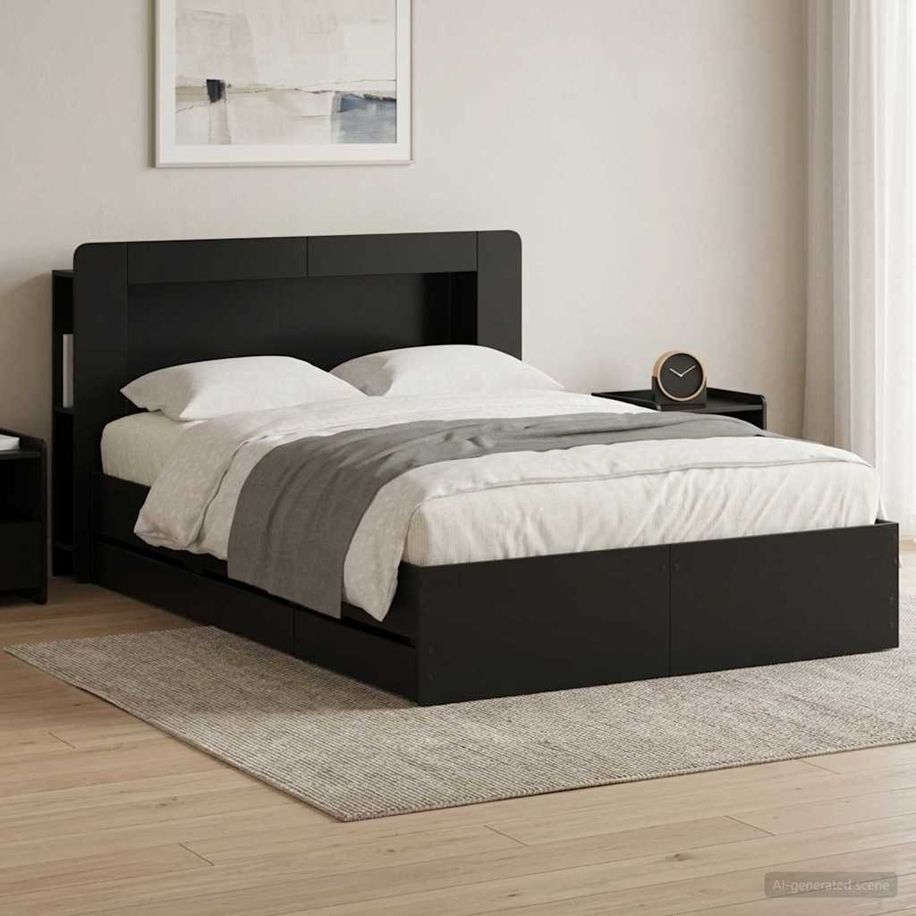 Bettgestell mit Stauraum und Kopfteil Schwarz 150 x 200 cm