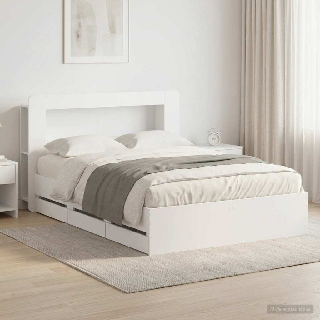 Bettgestell mit Stauraum und Kopfteil Weiß 150 x 200 cm