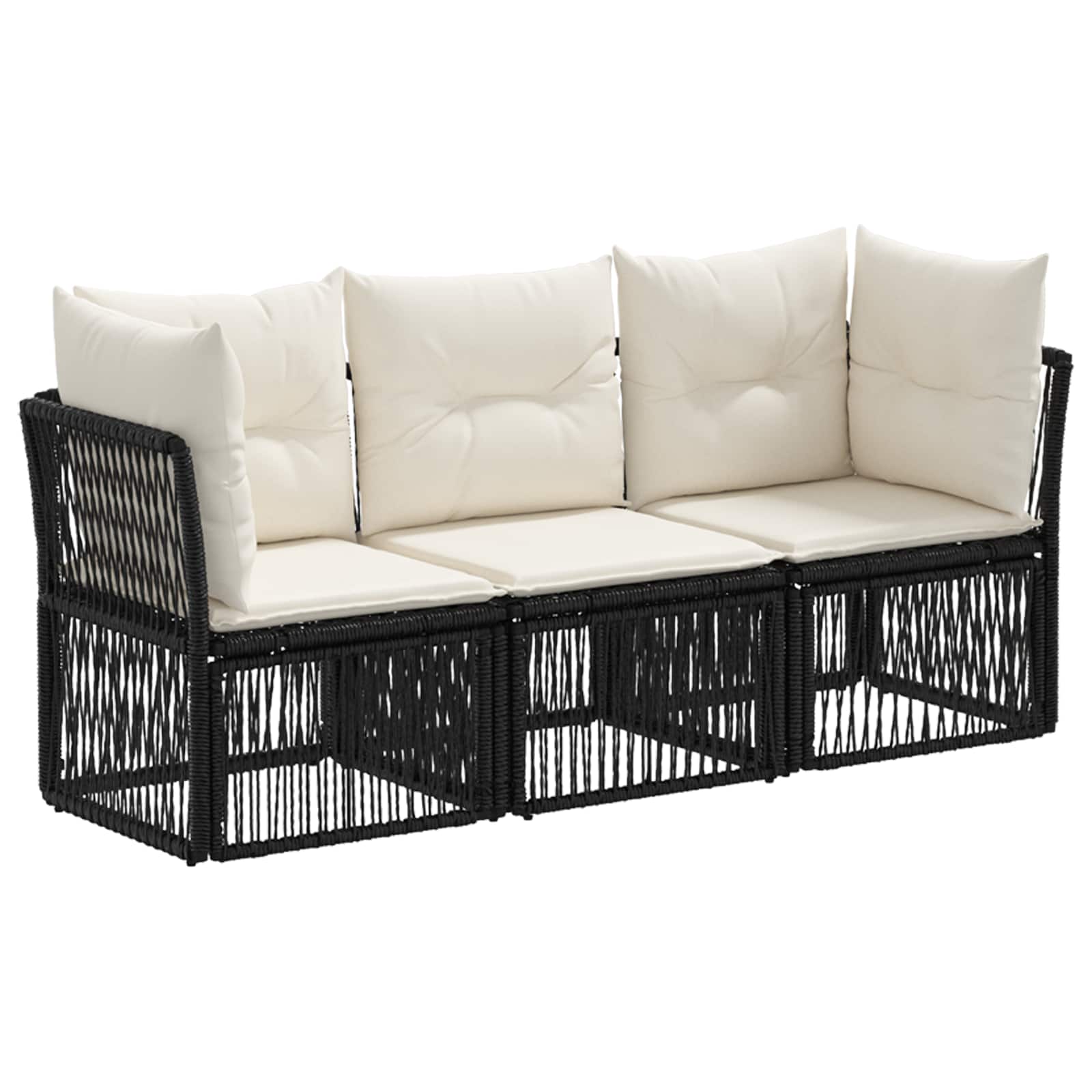 Gartensofa-set 3 stk. Schwarz Poly-Rattan