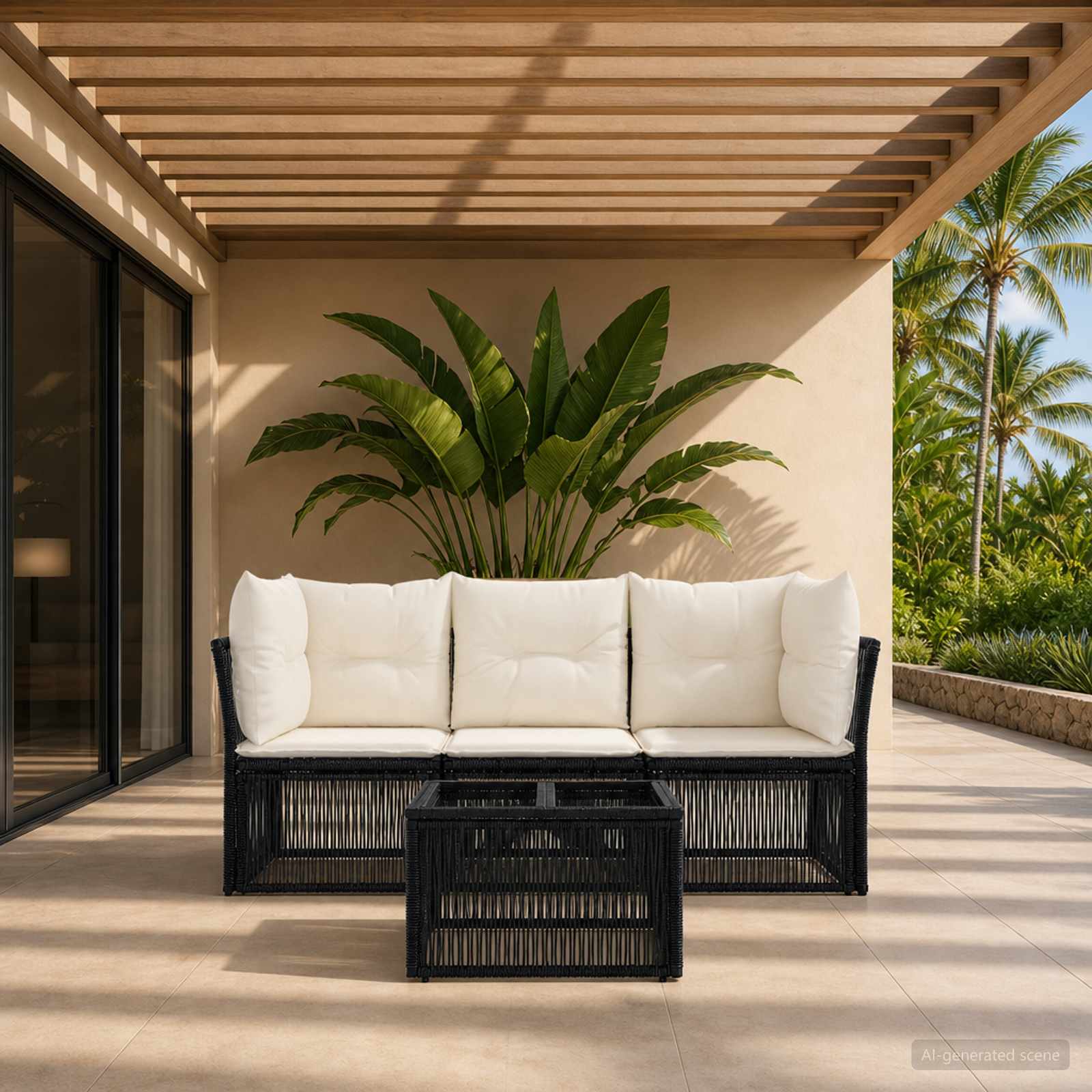 Gartensofa-set 4 stk. Schwarz Poly-Rattan