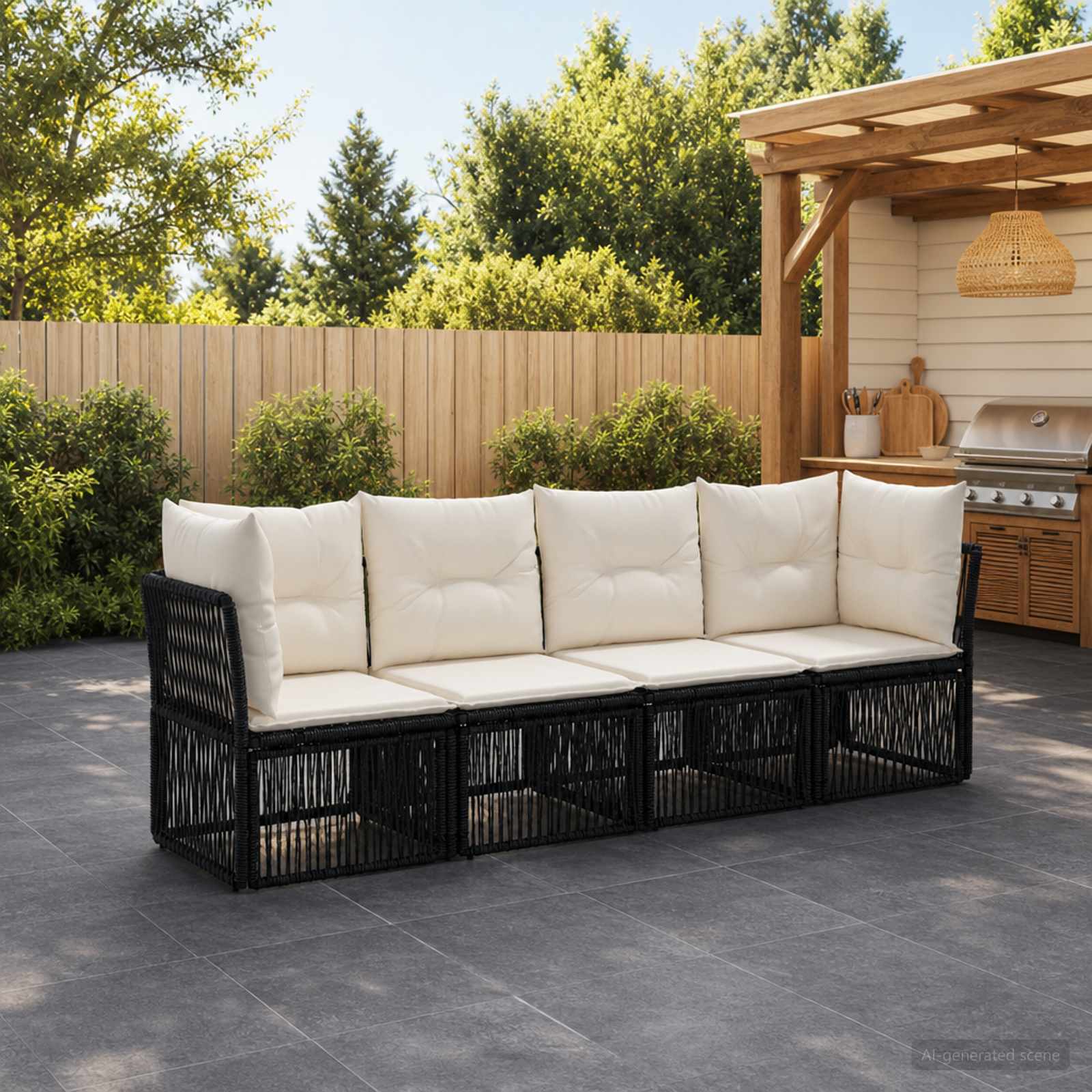 Gartensofa-set 4 stk. Schwarz Poly-Rattan
