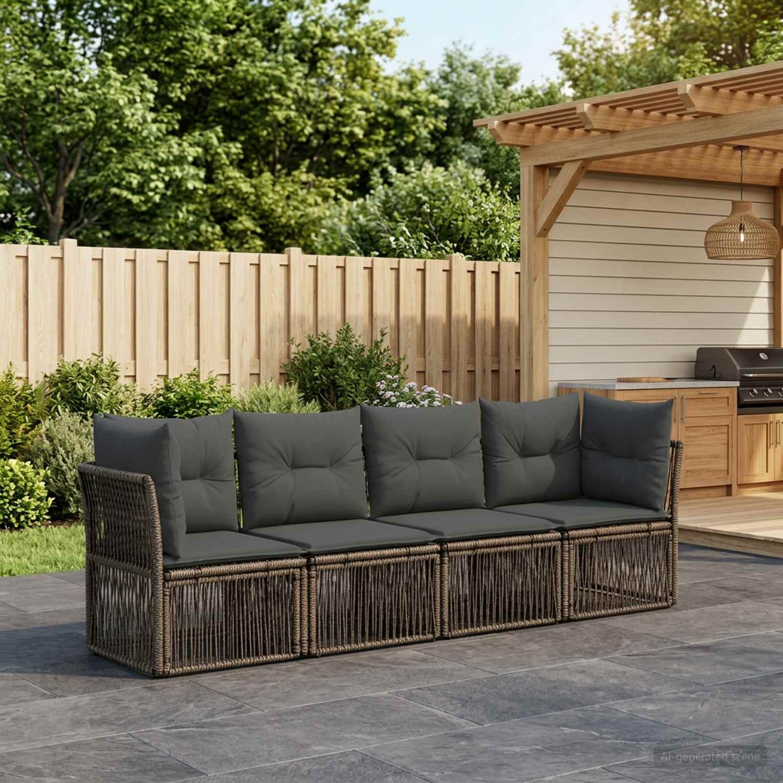 Gartensofa-set 4 stk. Grau Poly-Rattan
