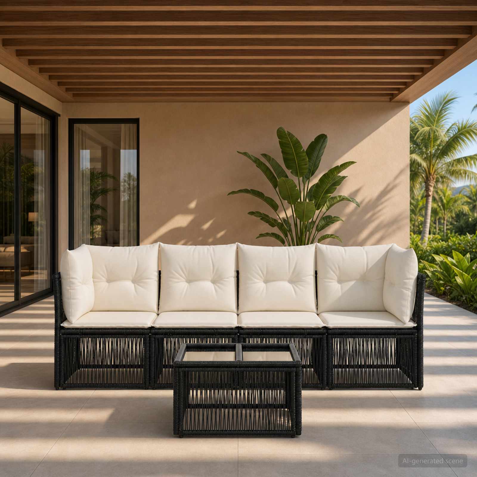 Gartensofa-set 5 stk. Schwarz Poly-Rattan