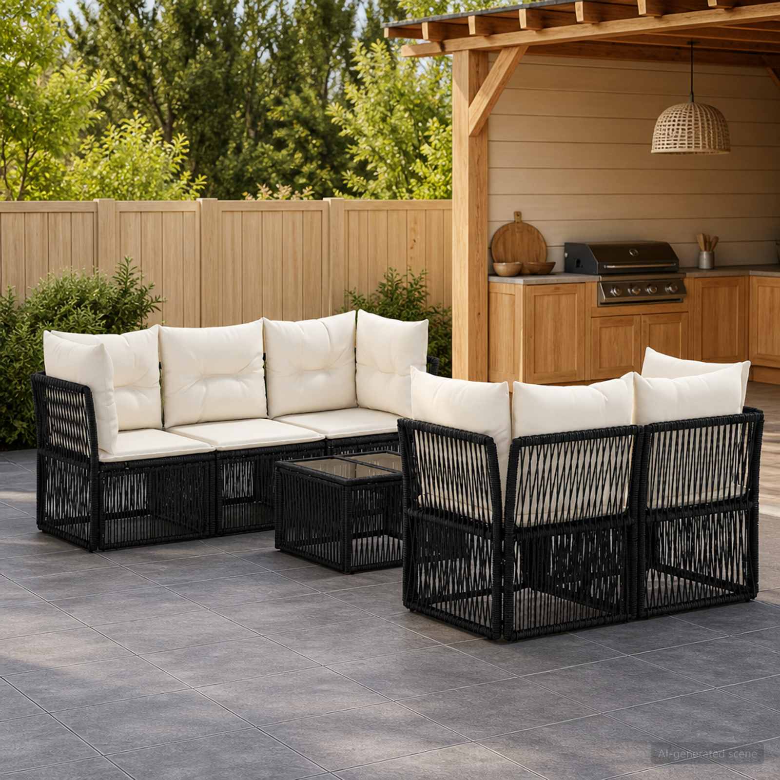 Gartensofa-set 6 stk. Schwarz Poly-Rattan