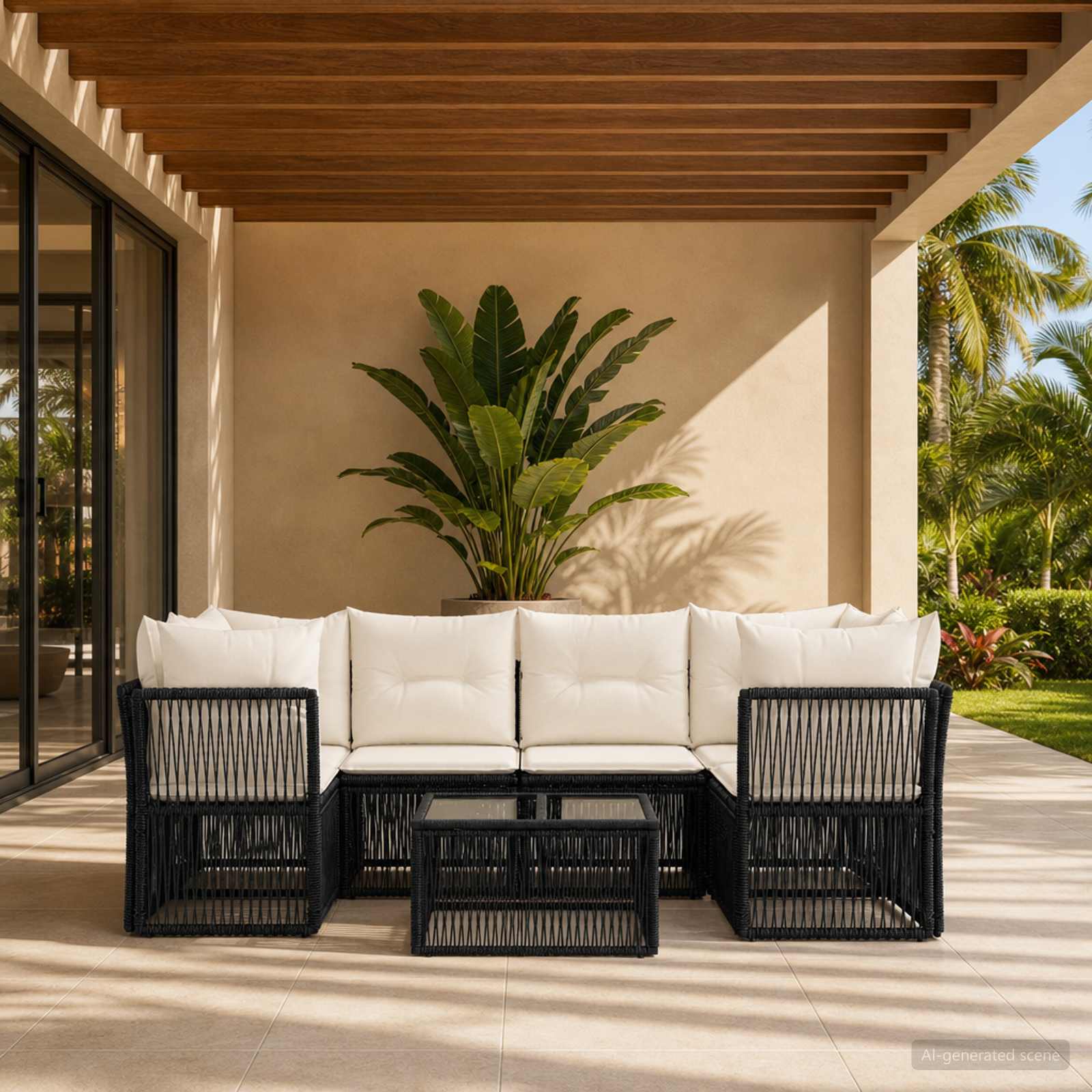 Gartensofa-set 7 stk. Schwarz Poly-Rattan