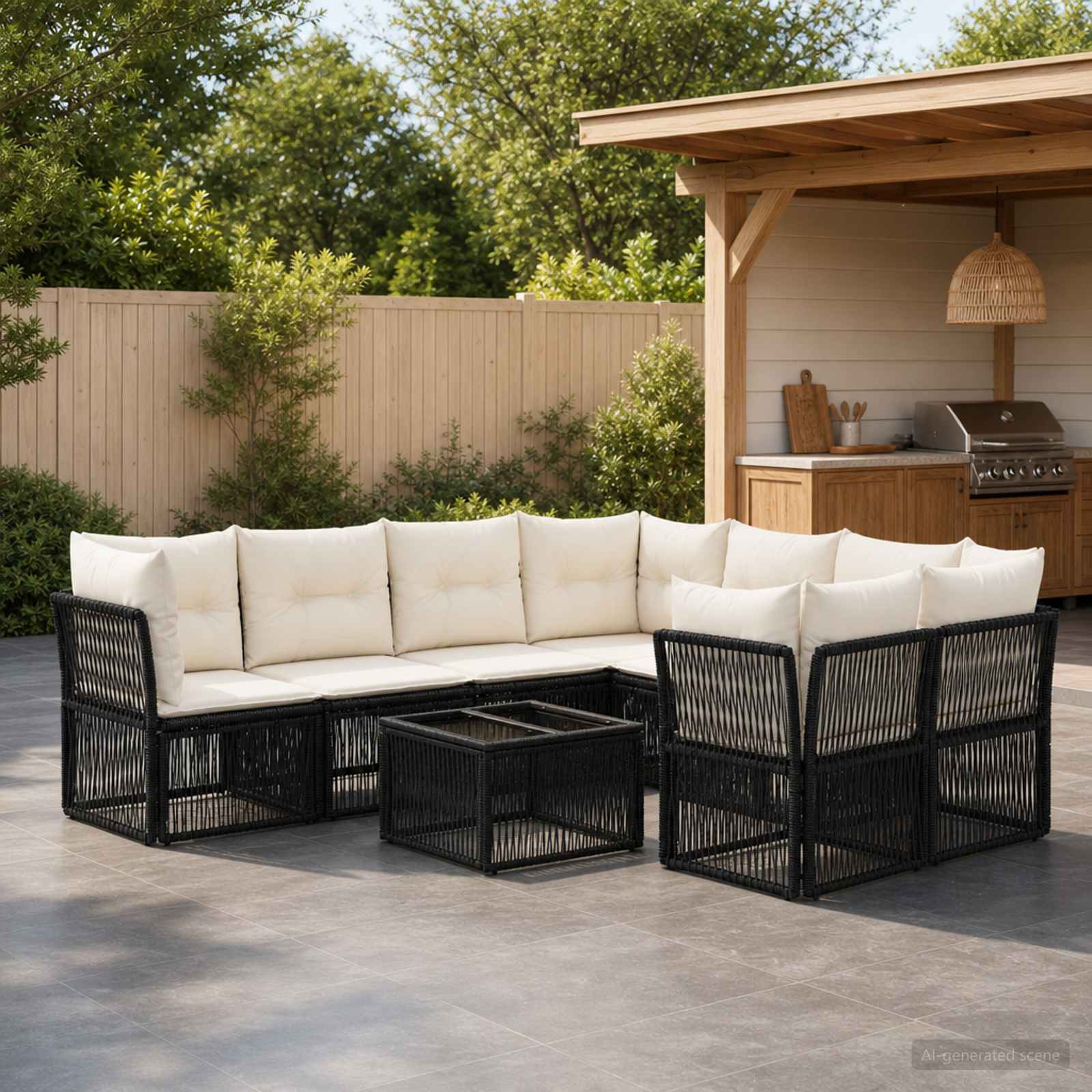 Gartensofa-set 9 stk. Schwarz Poly-Rattan