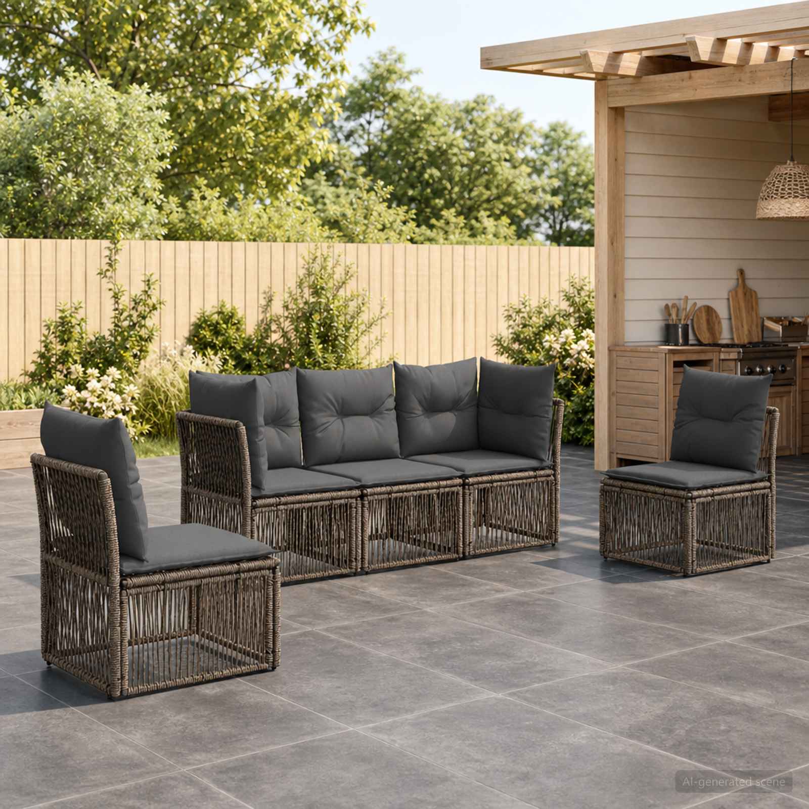 Gartensofa-set 5 stk. Grau Poly-Rattan