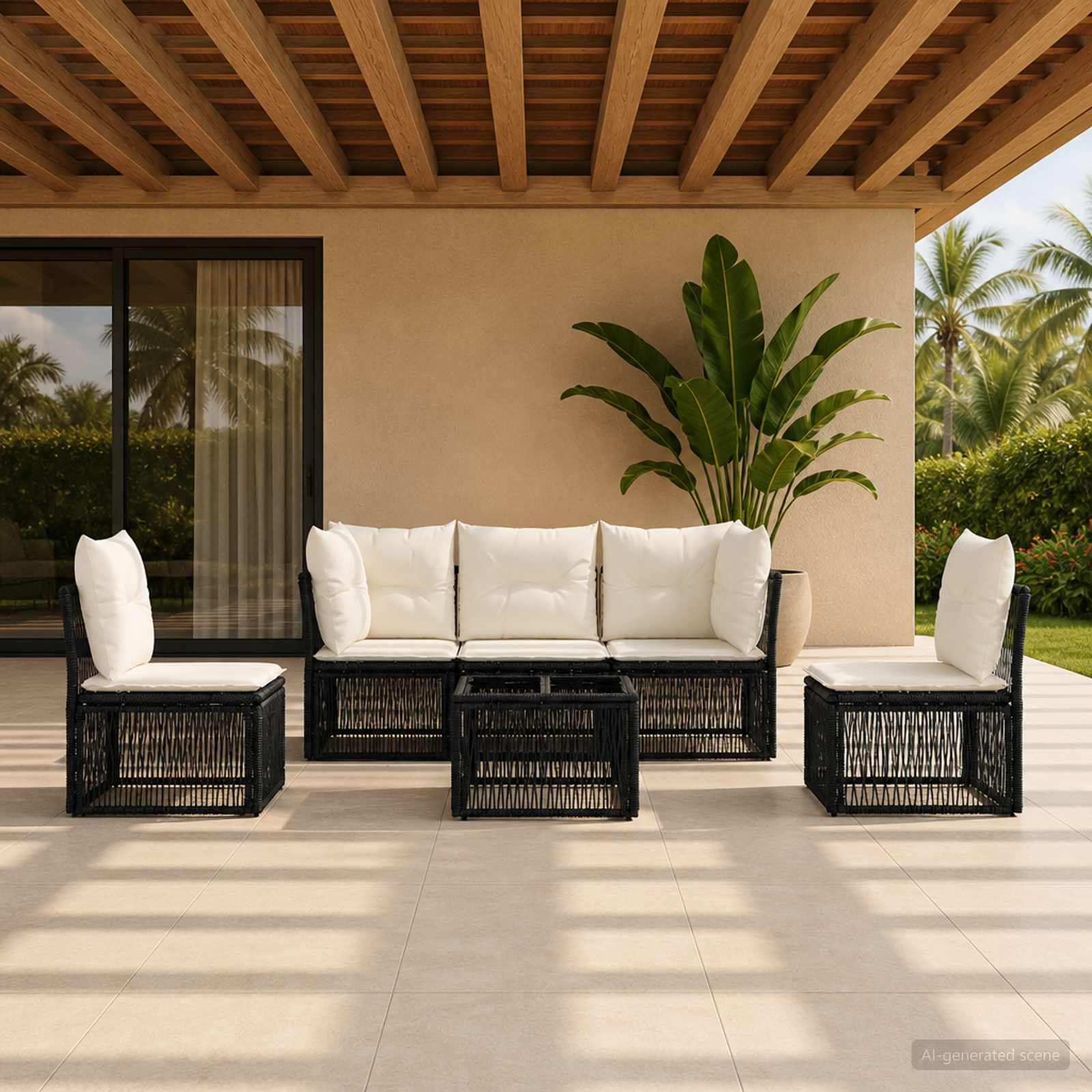Gartensofa-set 6 stk. Schwarz Poly-Rattan
