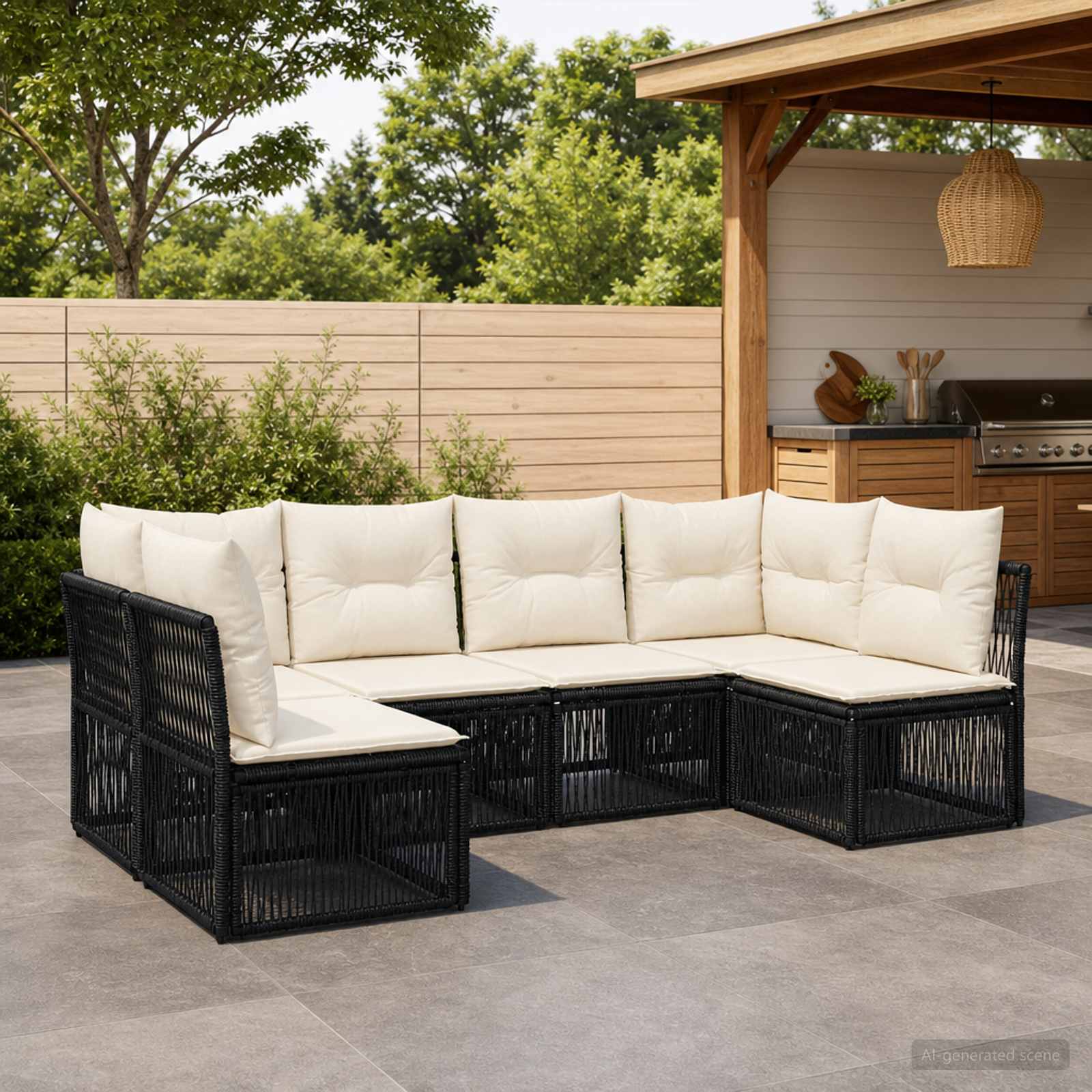 Gartensofa-set 6 stk. Schwarz Poly-Rattan