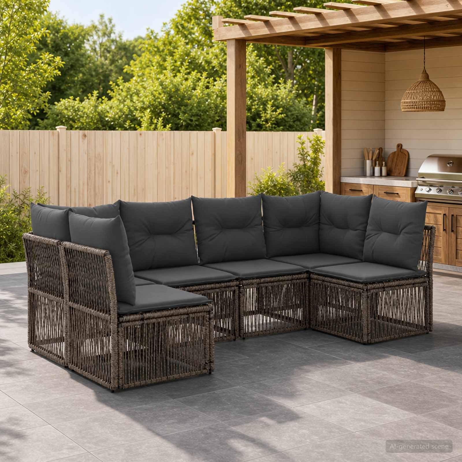 Gartensofa-set 6 stk. Grau Poly-Rattan