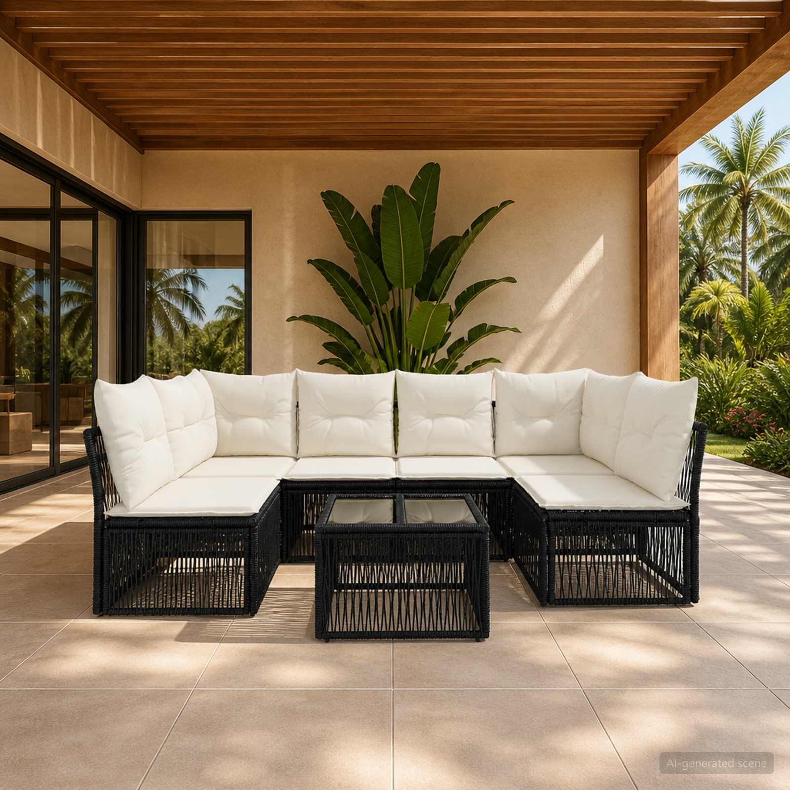 Gartensofa-set 7 stk. Schwarz Poly-Rattan