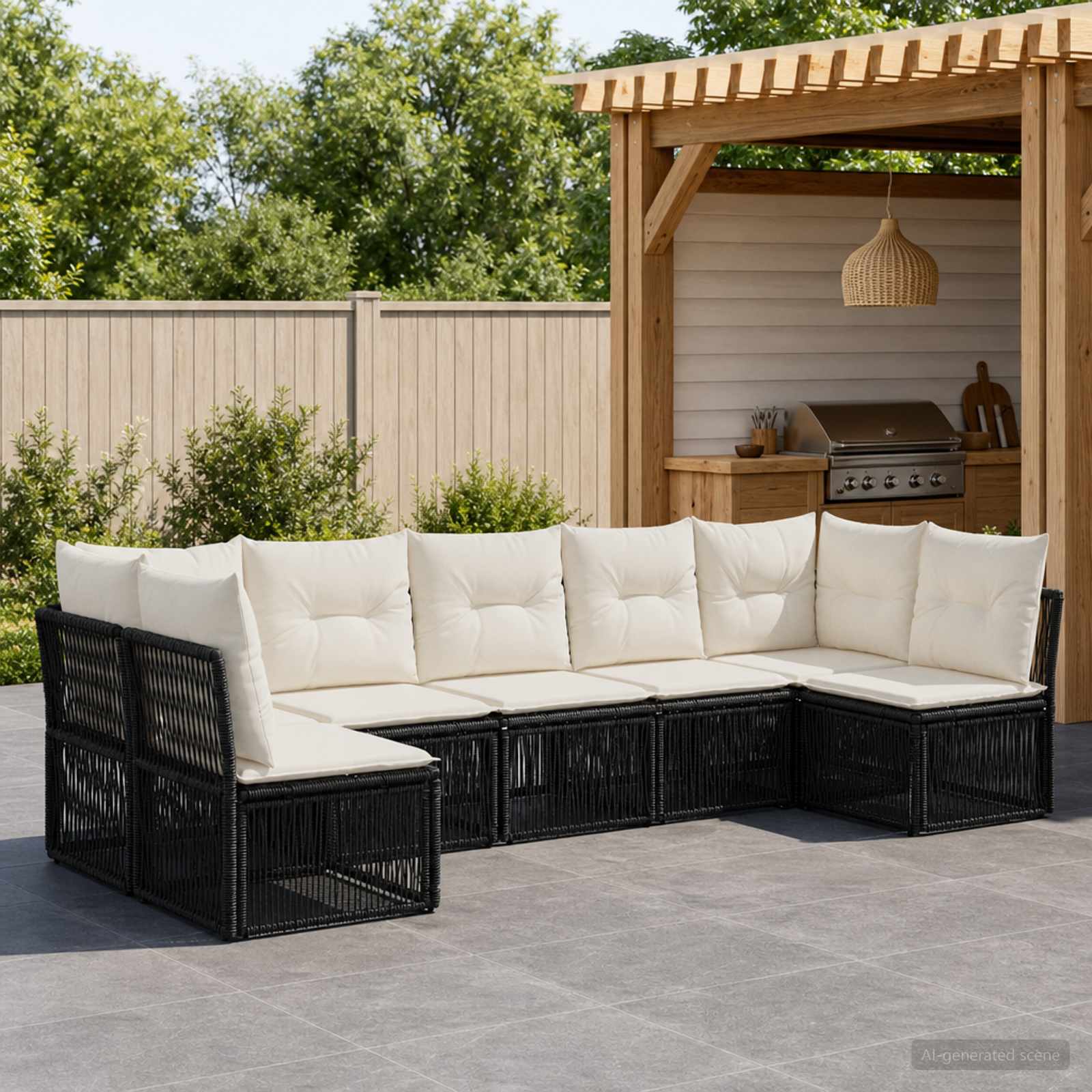 Gartensofa-set 7 stk. Schwarz Poly-Rattan