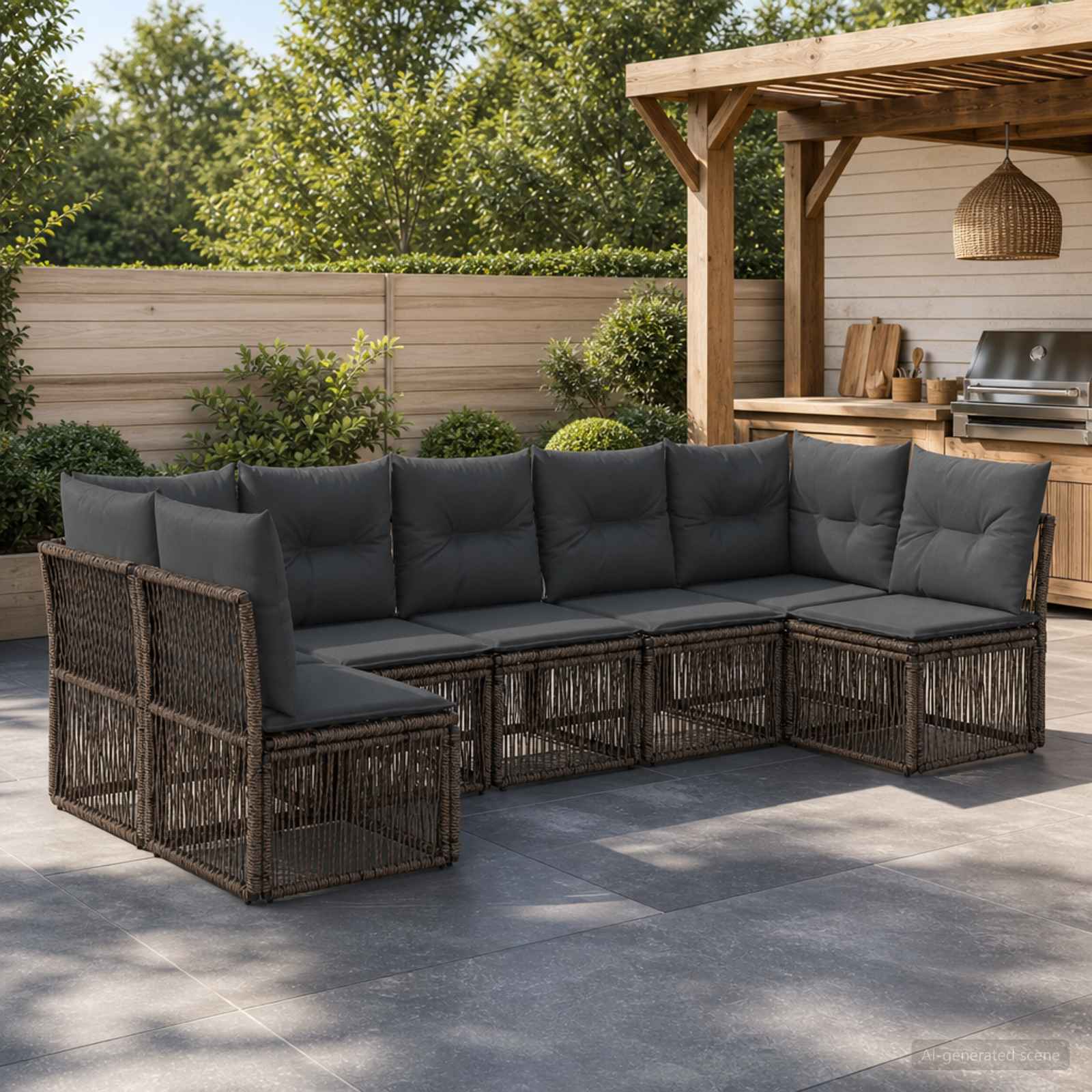 Gartensofa-set 7 stk. Grau Poly-Rattan