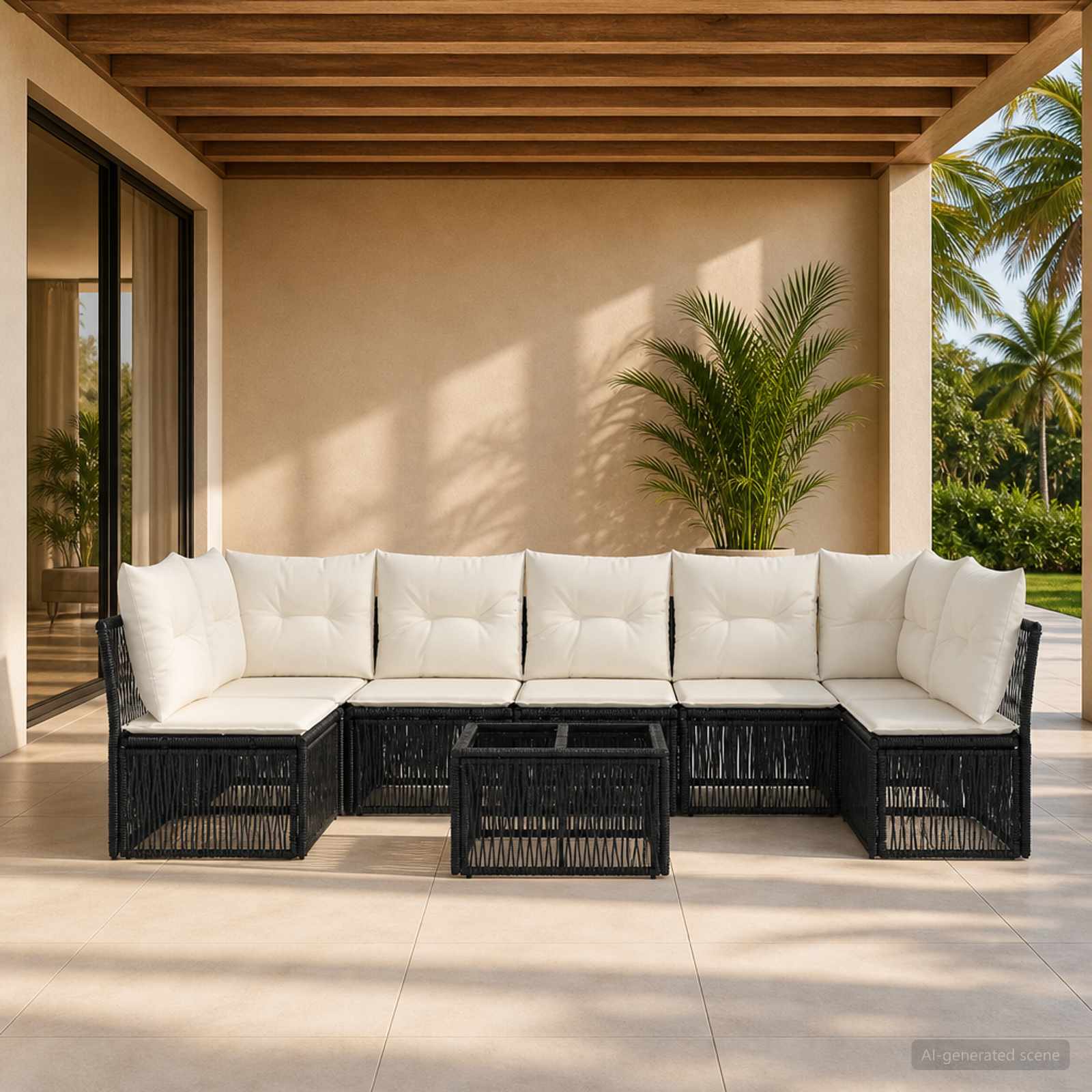 Gartensofa-set 8 stk. Schwarz Poly-Rattan