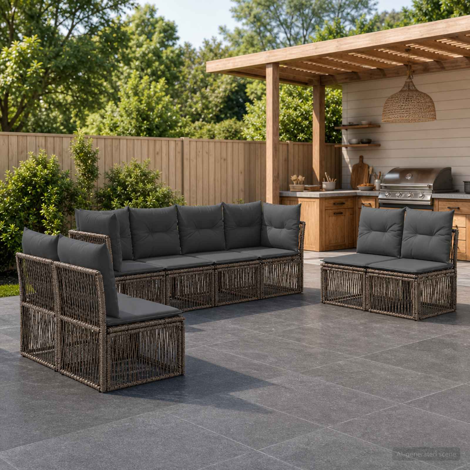 Gartensofa-set 8 stk. Grau Poly-Rattan