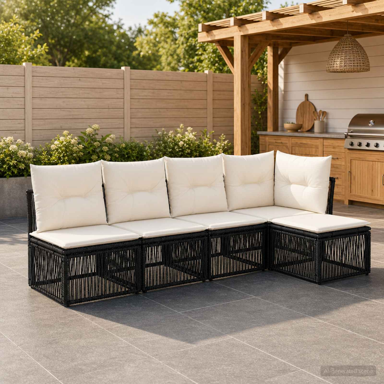 Gartensofa-set 5 stk. Schwarz Poly-Rattan