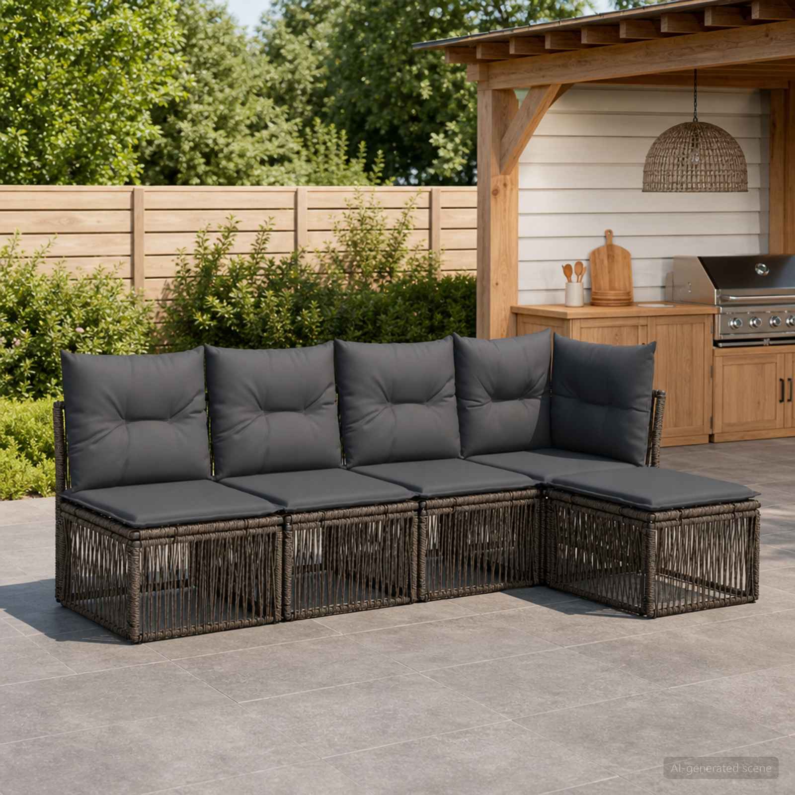 Gartensofa-set 5 stk. Grau Poly-Rattan