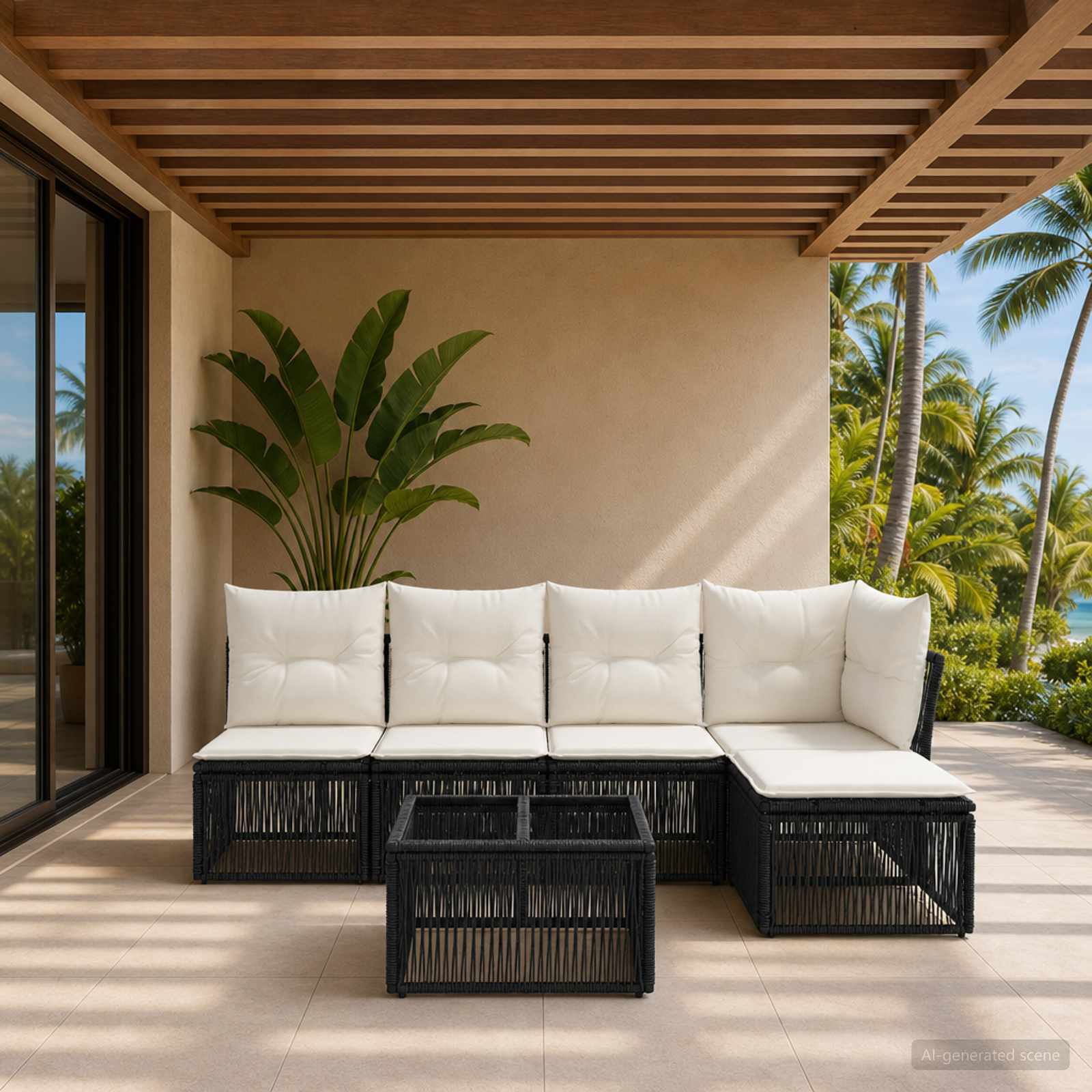 Gartensofa-set 6 stk. Schwarz Poly-Rattan