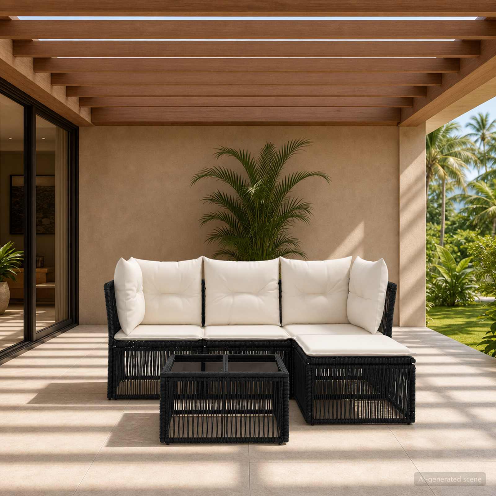Gartensofa-set 5 stk. Schwarz Poly-Rattan