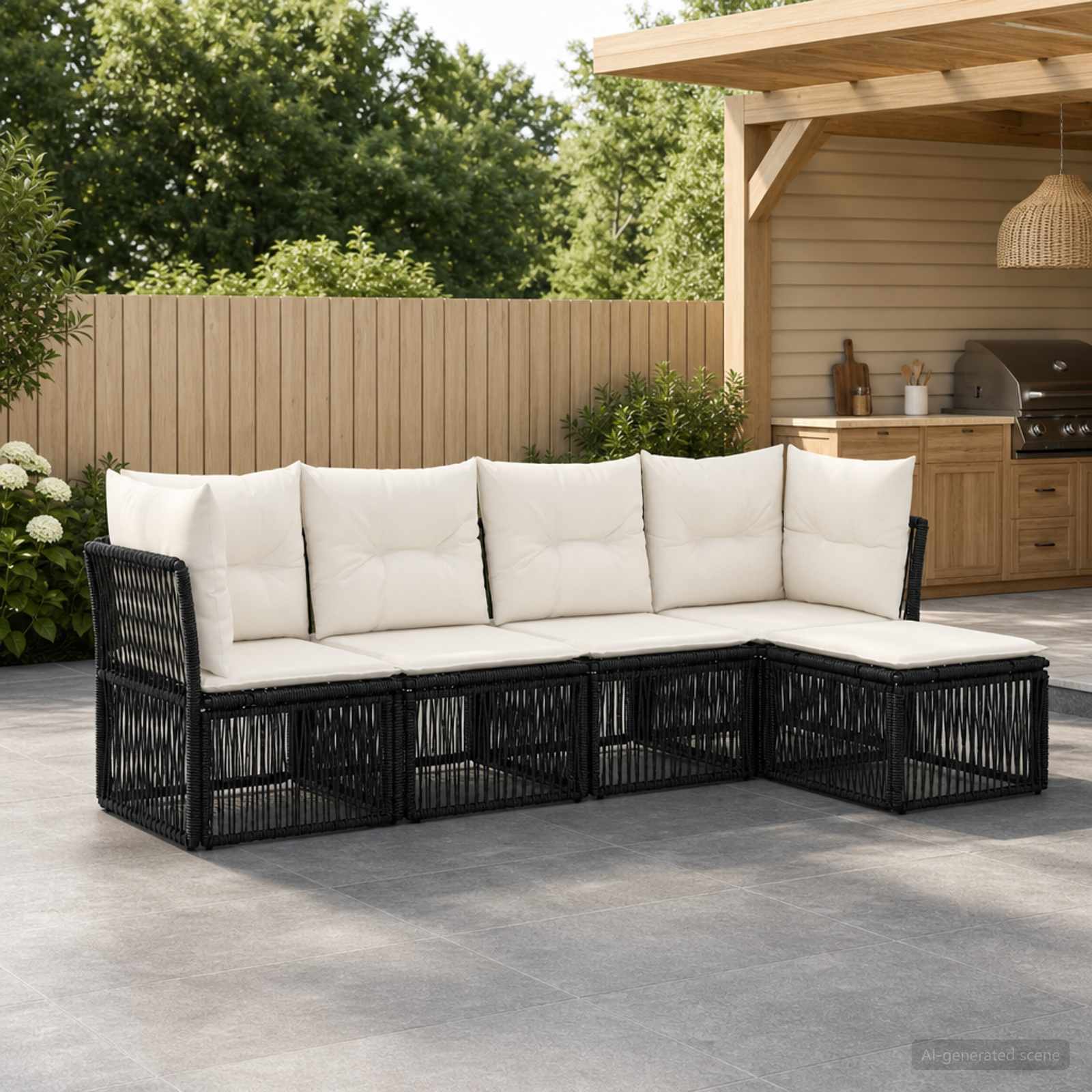 Gartensofa-set 5 stk. Schwarz Poly-Rattan
