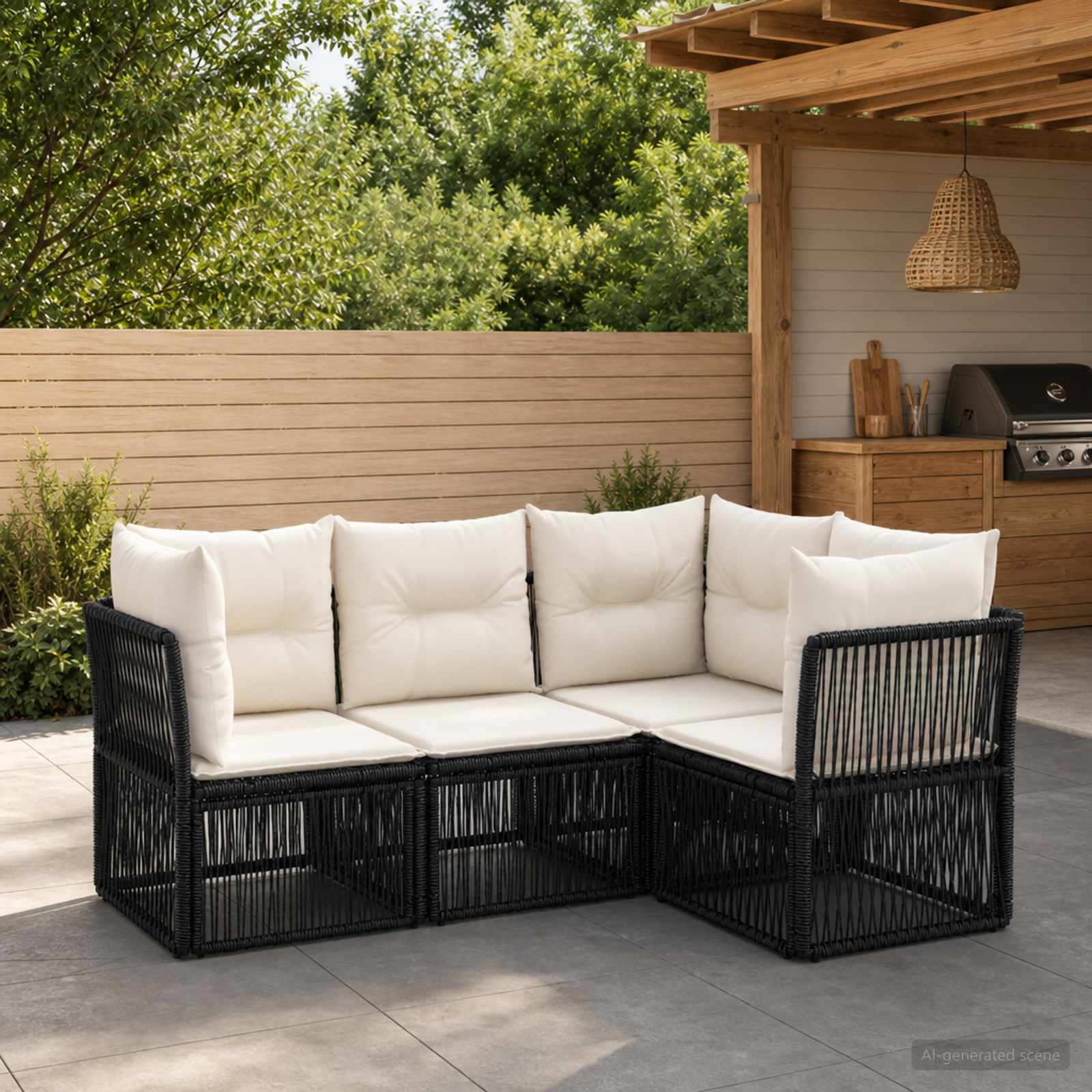 Gartensofa-set 4 stk. Schwarz Poly-Rattan