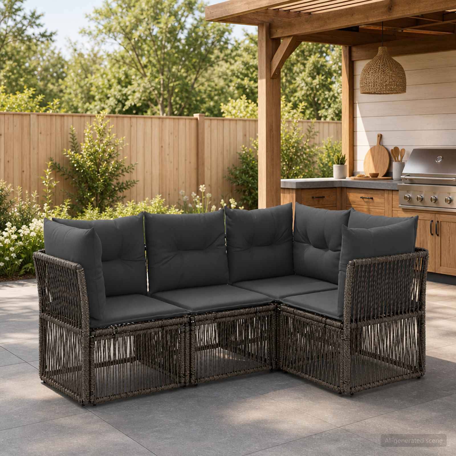 Gartensofa-set 4 stk. Grau Poly-Rattan