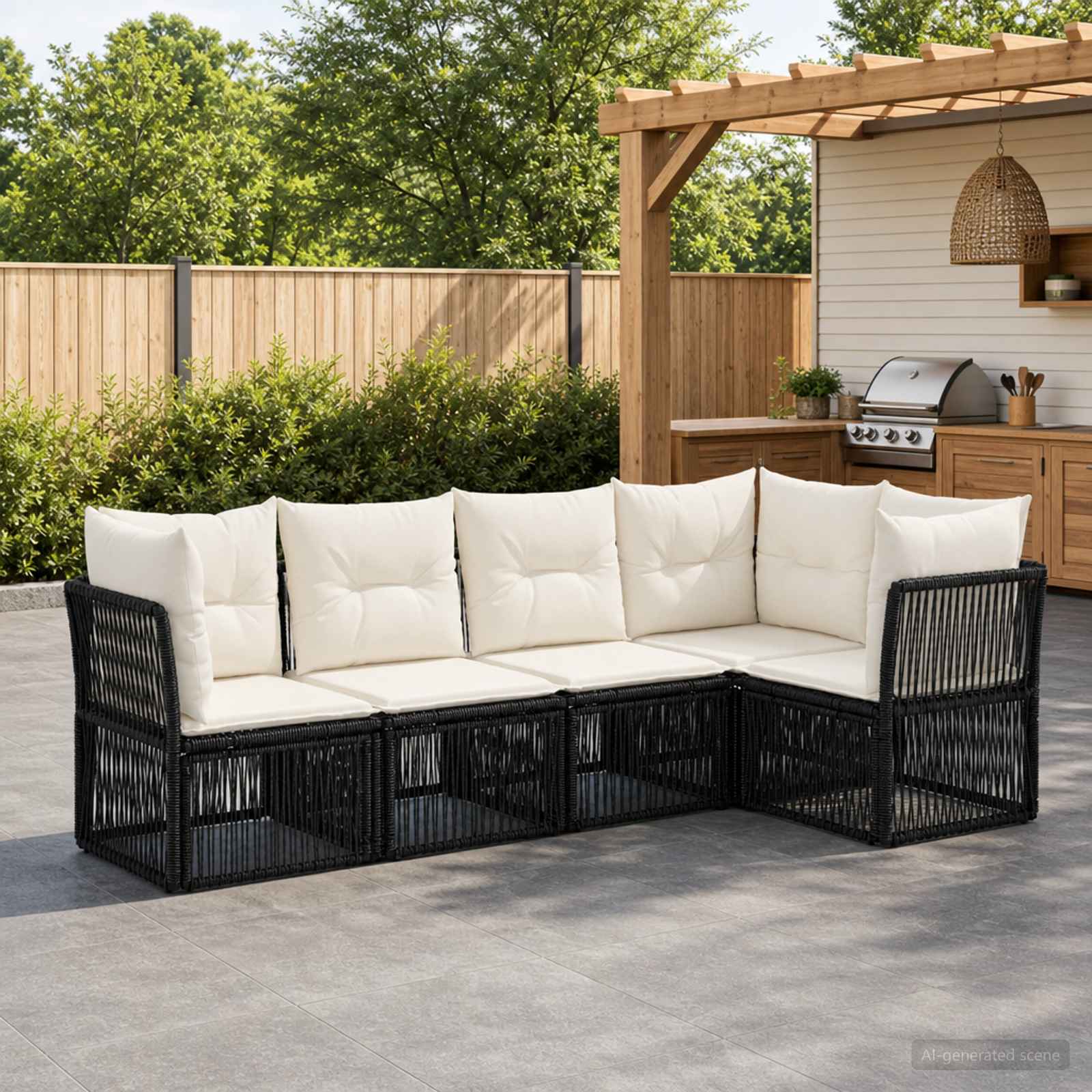Gartensofa-set 5 stk. Schwarz Poly-Rattan