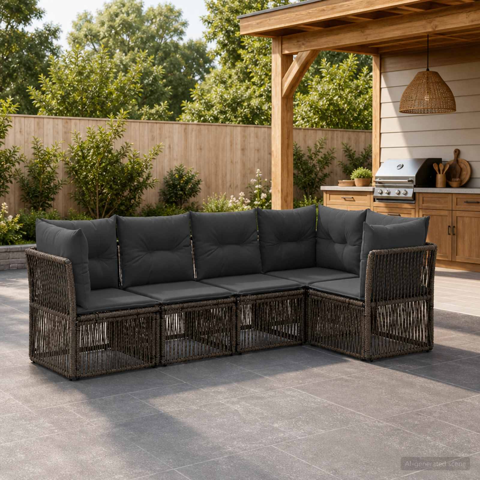 Gartensofa-set 5 stk. Grau Poly-Rattan