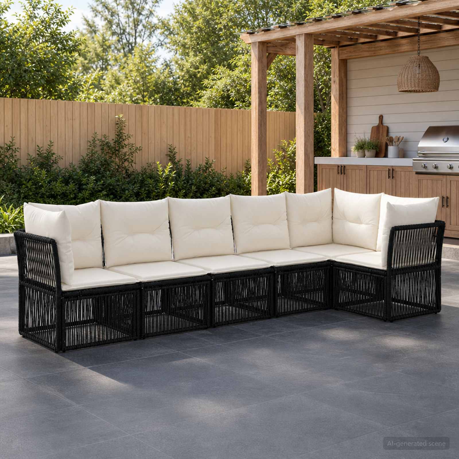 Gartensofa-set 6 stk. Schwarz Poly-Rattan