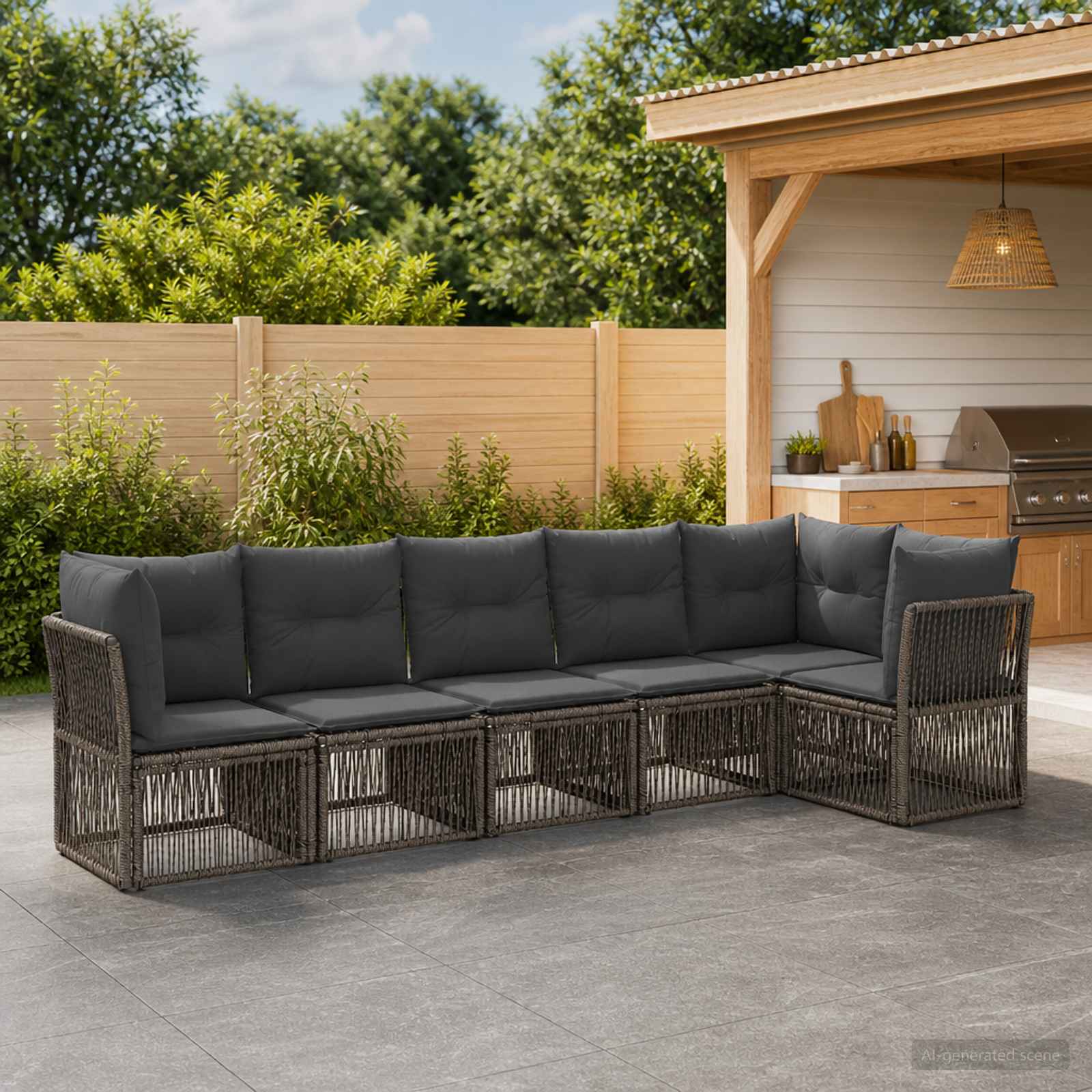 Gartensofa-set 6 stk. Grau Poly-Rattan