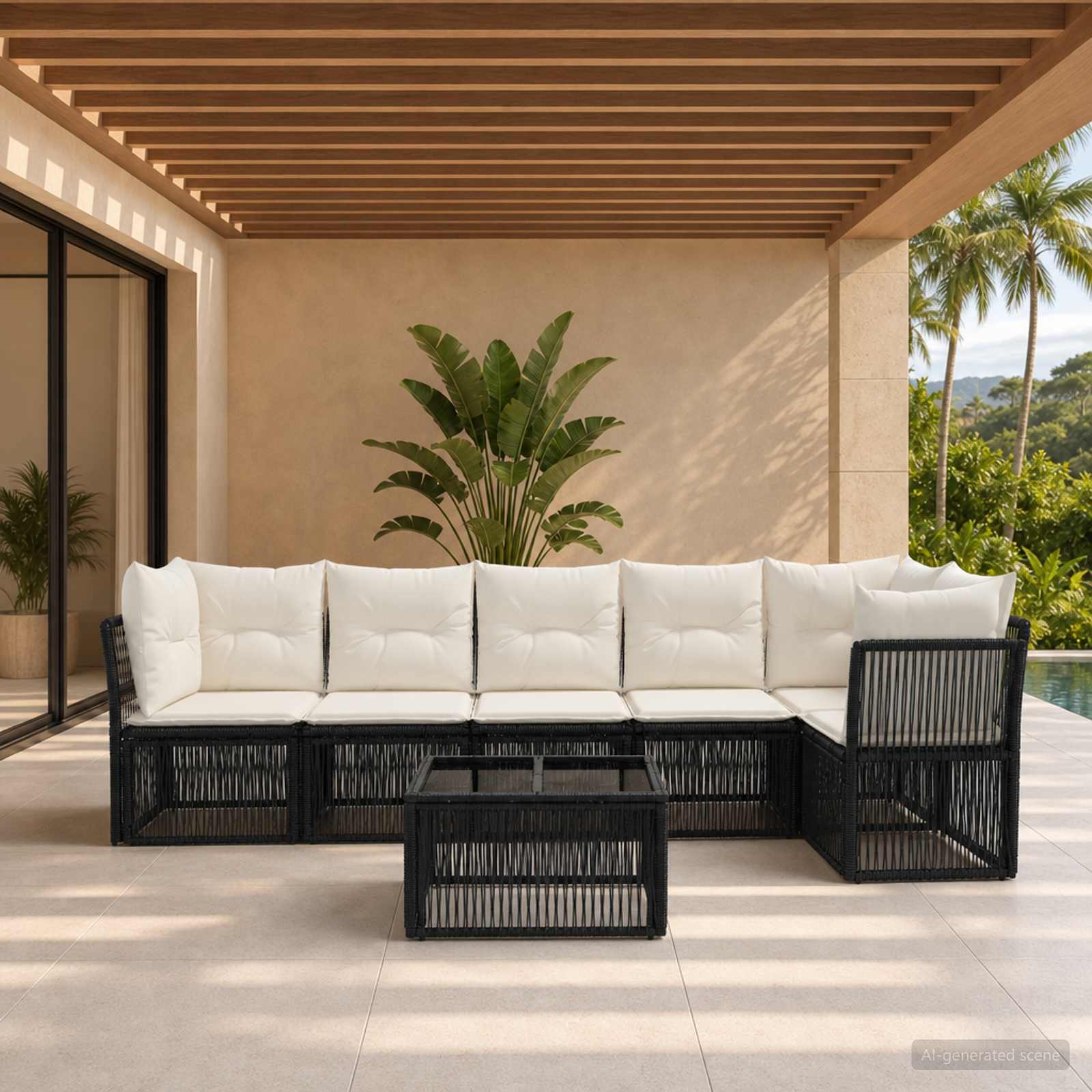 Gartensofa-set 7 stk. Schwarz Poly-Rattan