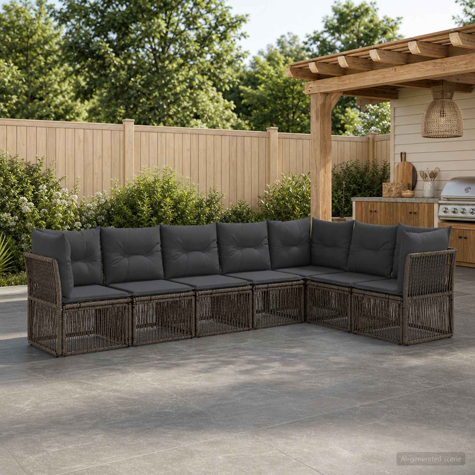Gartensofa-set 7 stk. Grau Poly-Rattan