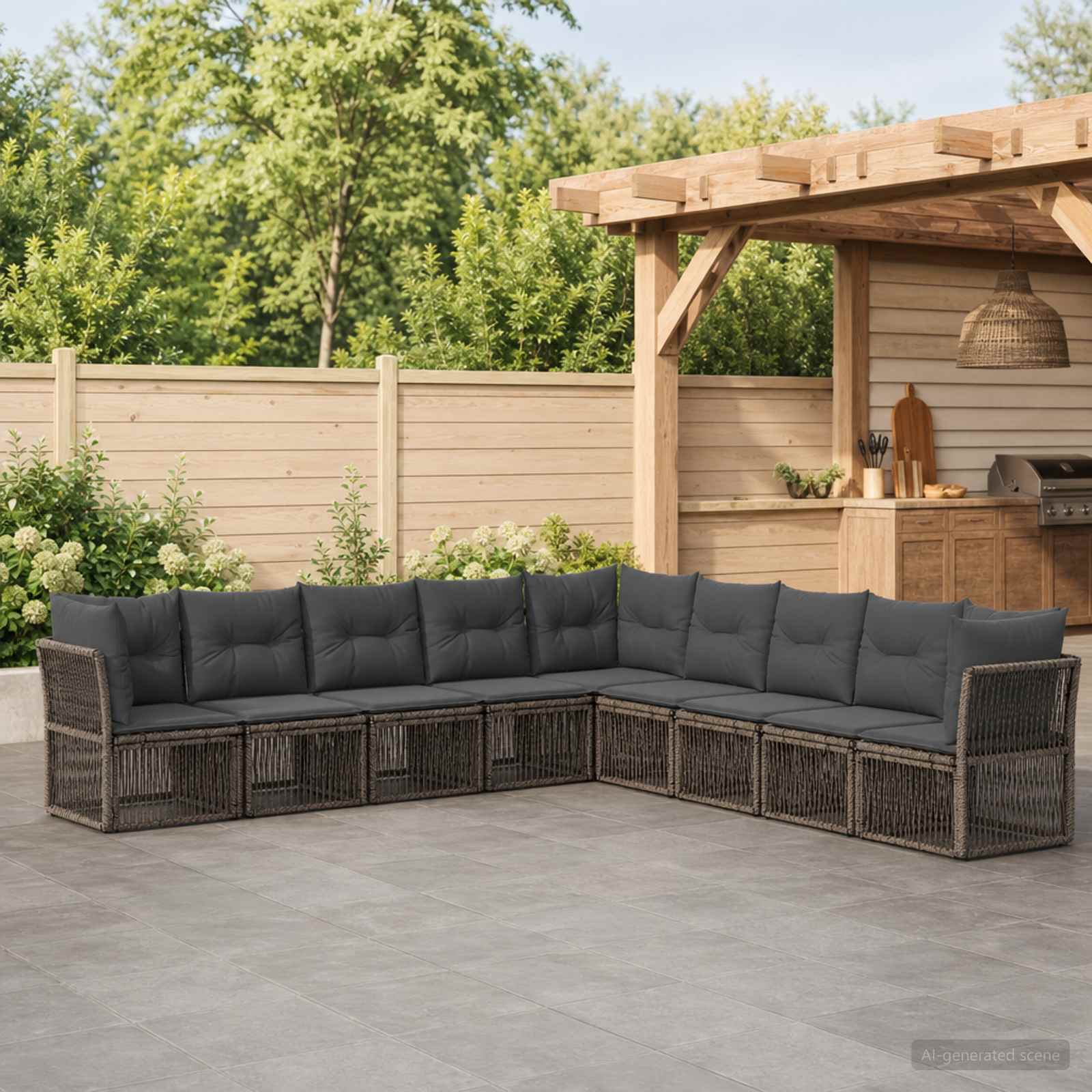 Gartensofa-set 9 stk. Grau Poly-Rattan