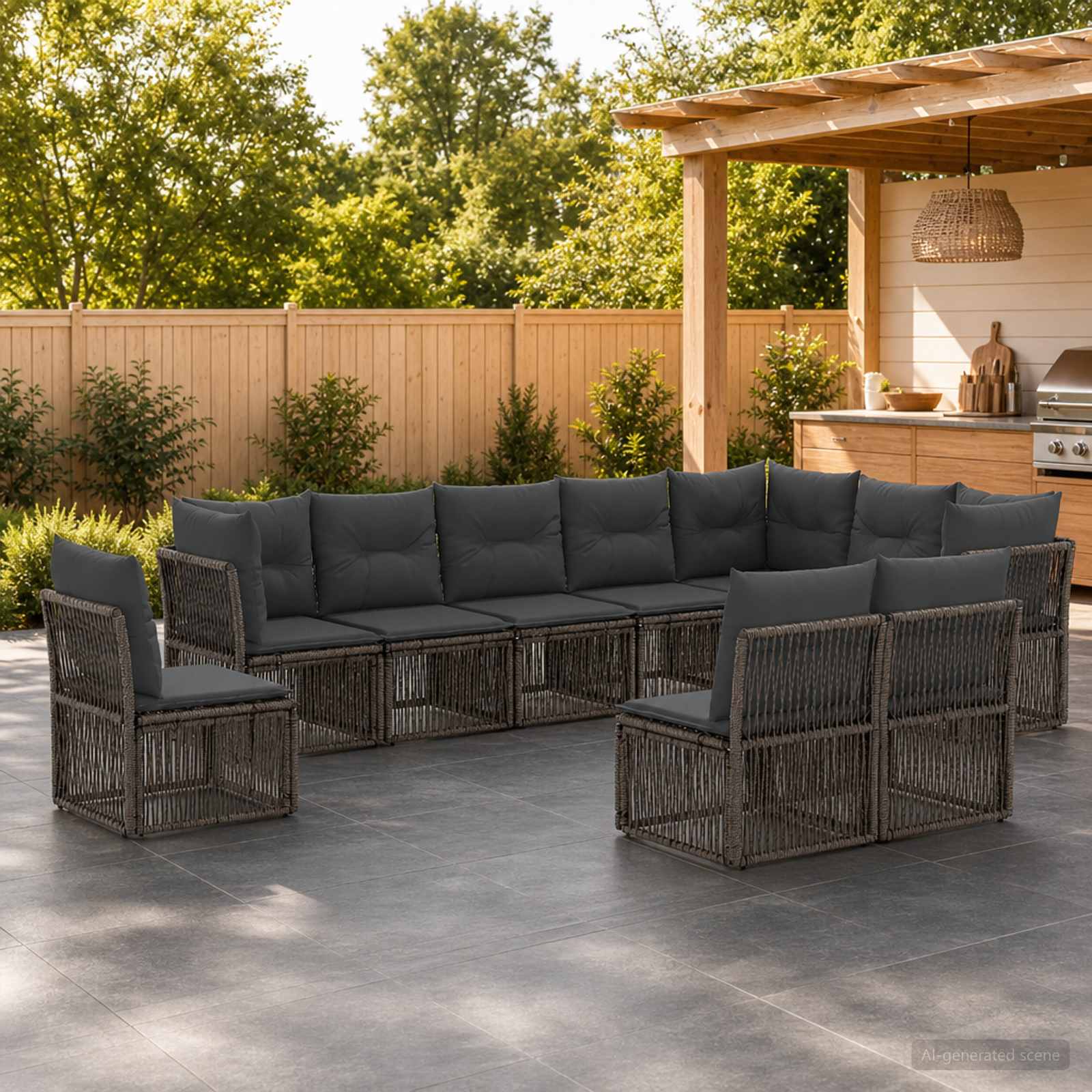 Gartensofa-set 10 stk. Grau Poly-Rattan