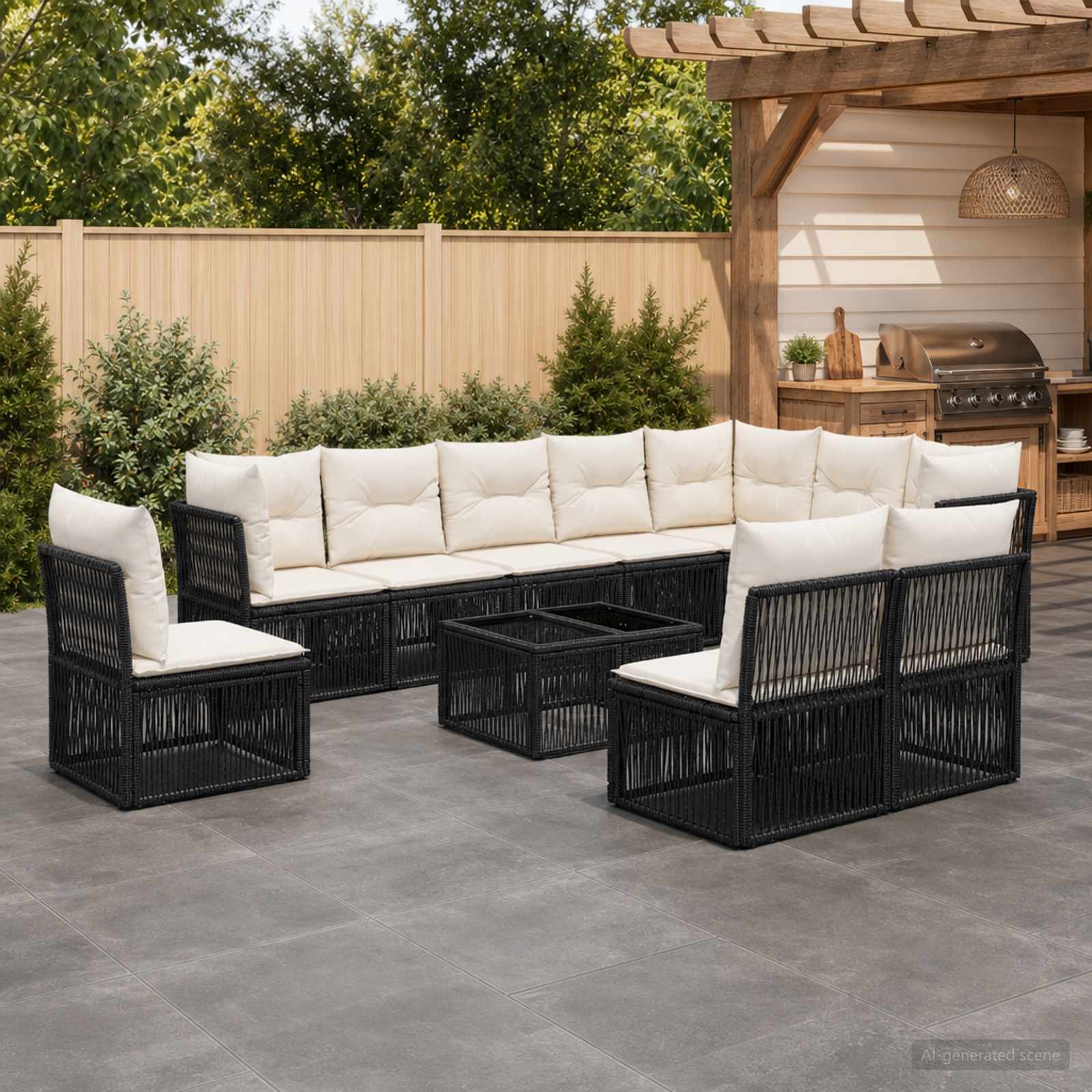 Gartensofa-set 11 stk. Schwarz Poly-Rattan
