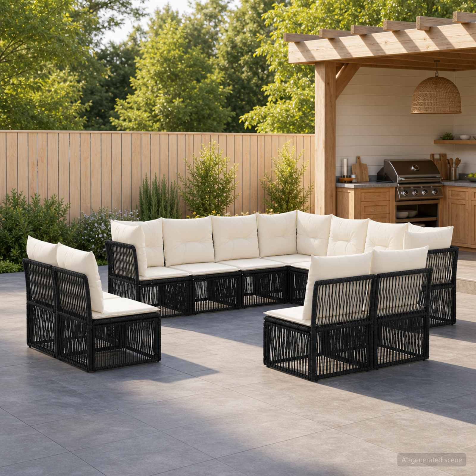 Gartensofa-set 11 stk. Schwarz Poly-Rattan